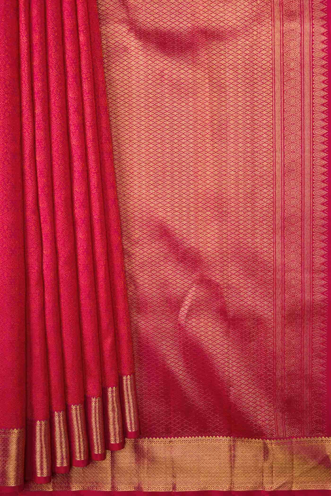 Pure Silk Pure Zari Dark Pink Dual Tone Kanchipuram Saree