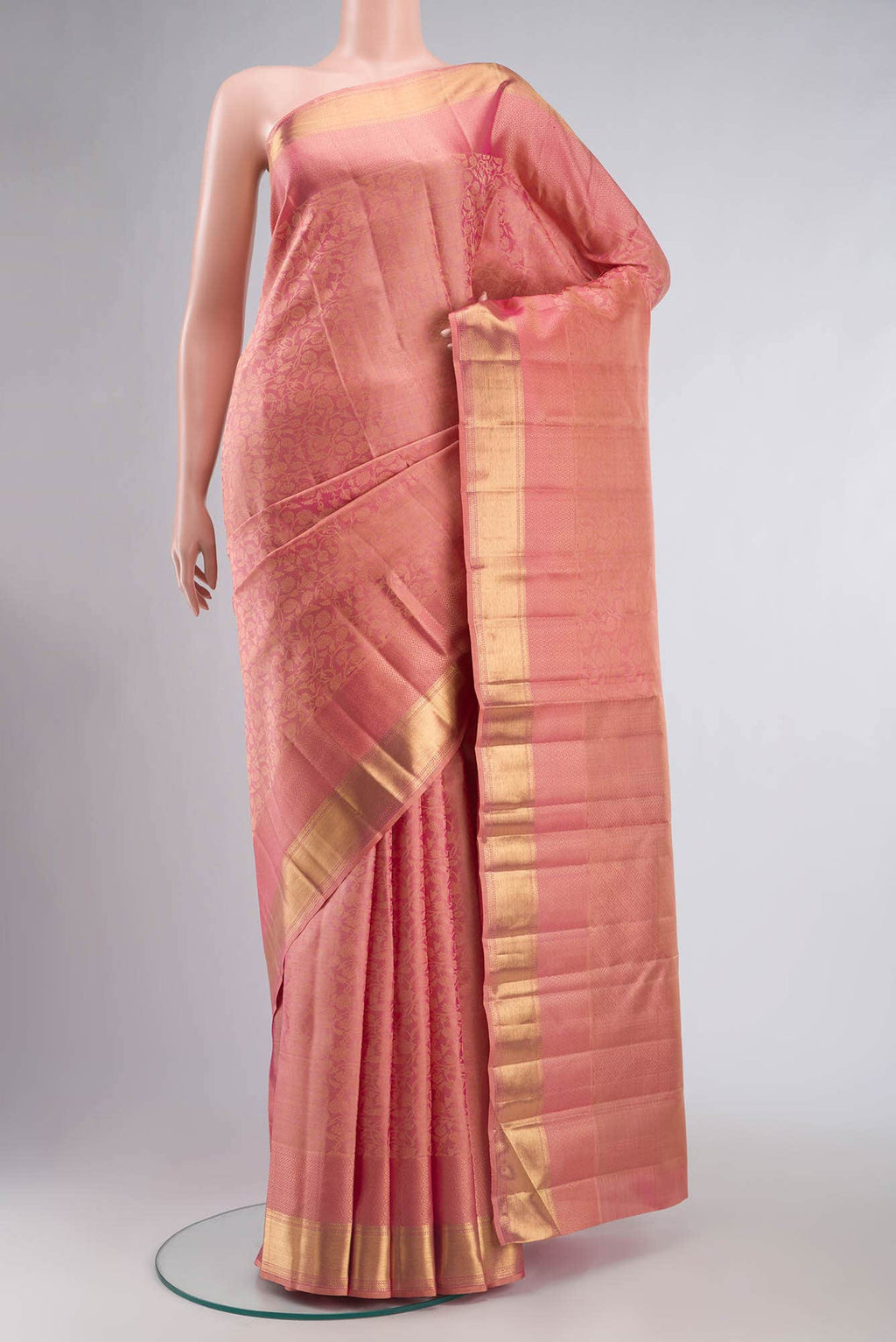Pure Silk Pure Zari Coral Kanchipuram Saree
