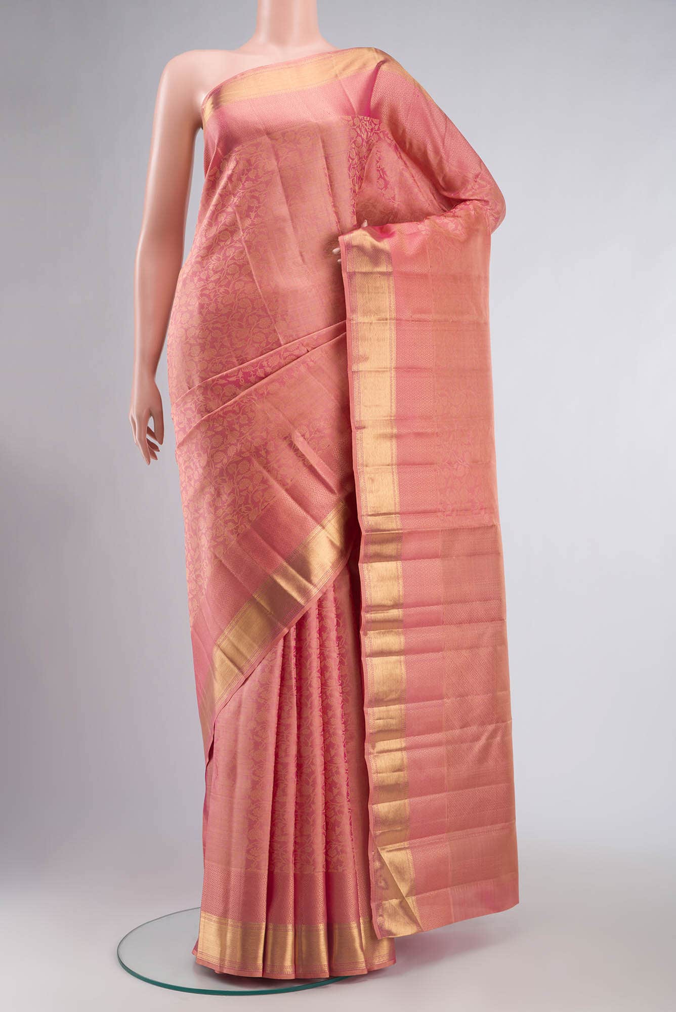 Pure Silk Pure Zari Coral Kanchipuram Saree