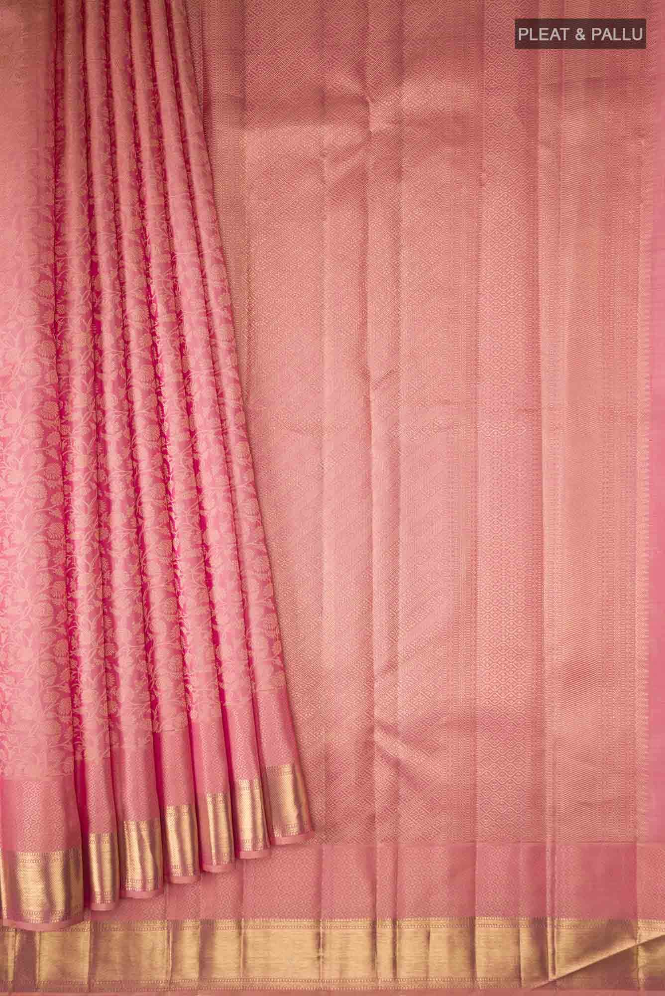 Pure Silk Pure Zari Coral Kanchipuram Saree