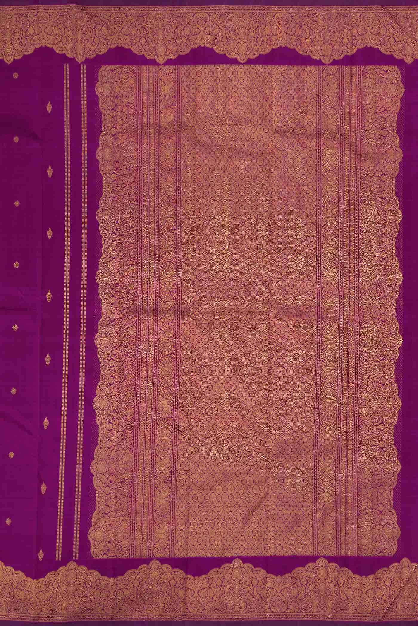 Pure Silk Pure Zari Magenta Dual Tone Kanchipuram Saree