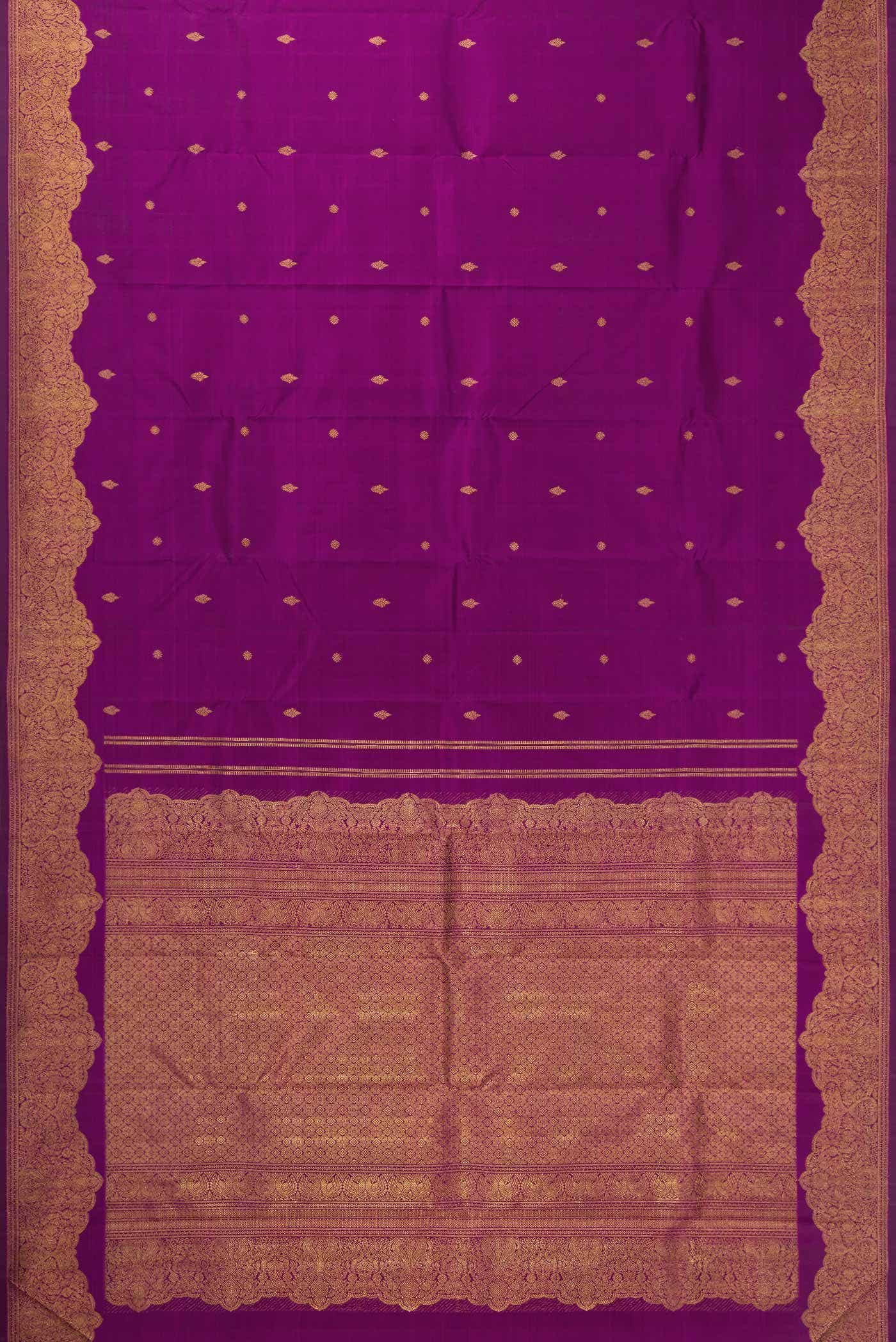 Pure Silk Pure Zari Magenta Dual Tone Kanchipuram Saree