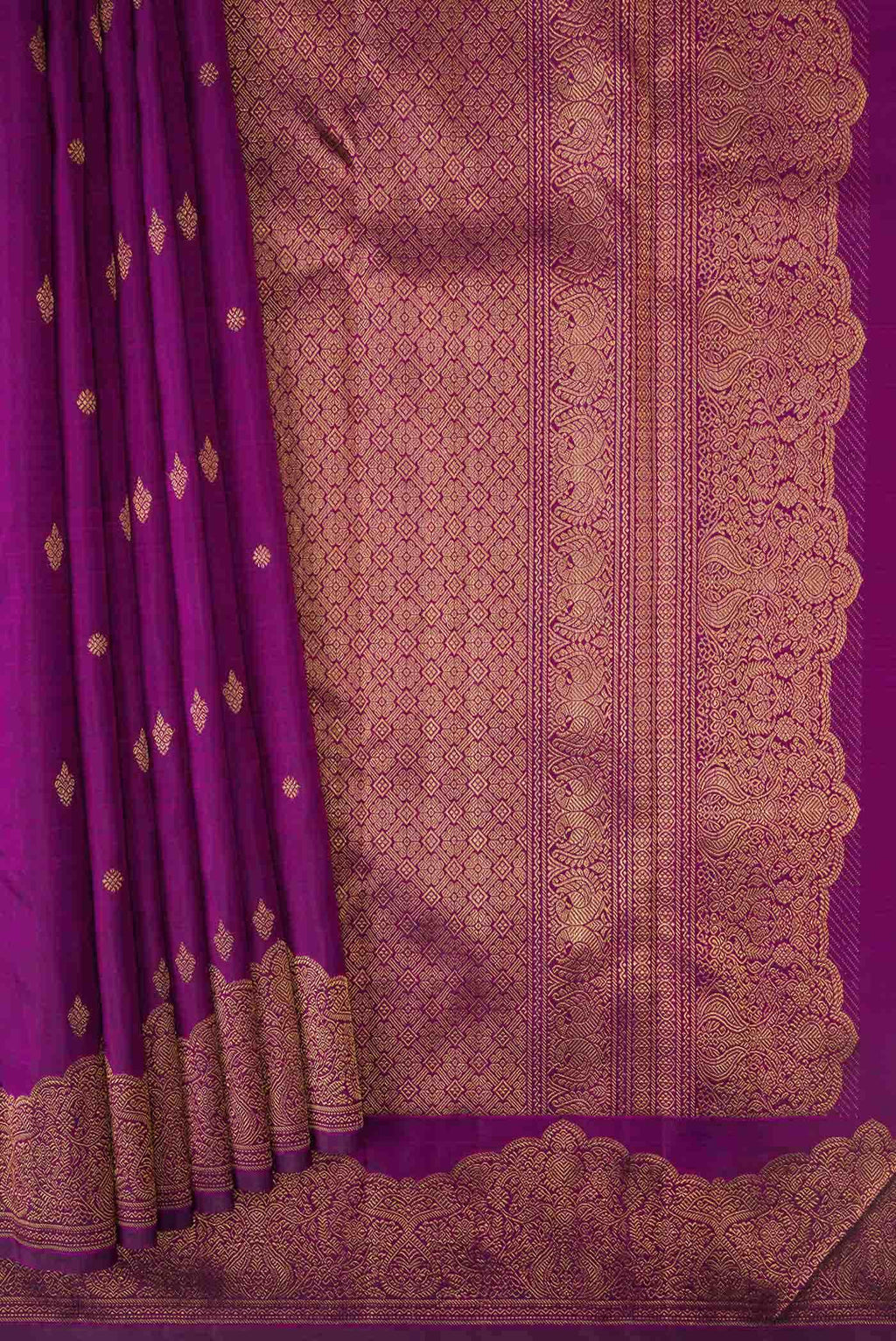 Pure Silk Pure Zari Magenta Dual Tone Kanchipuram Saree