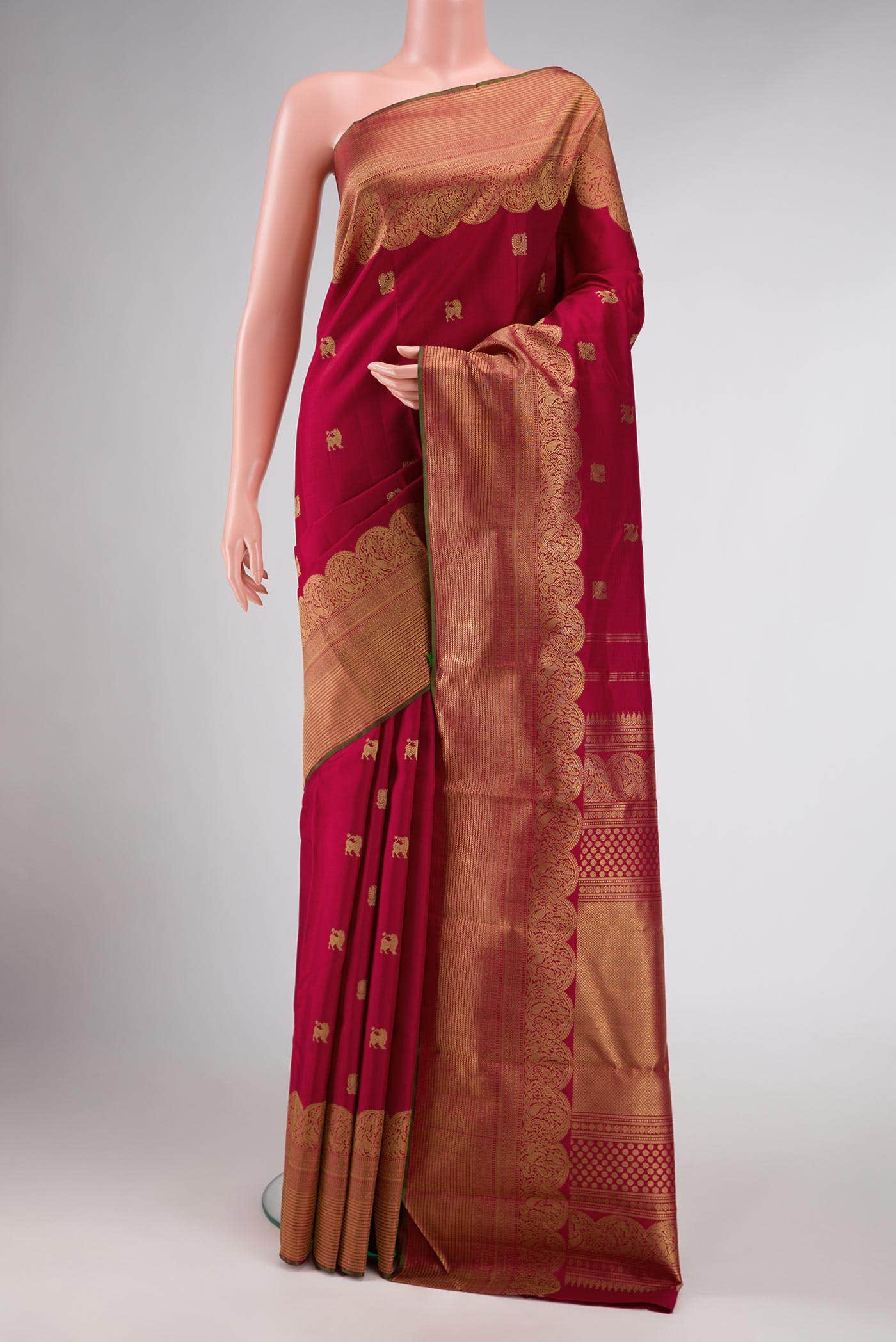 Pure Silk Pure Zari Maroon Dual Tone Kanchipuram Saree