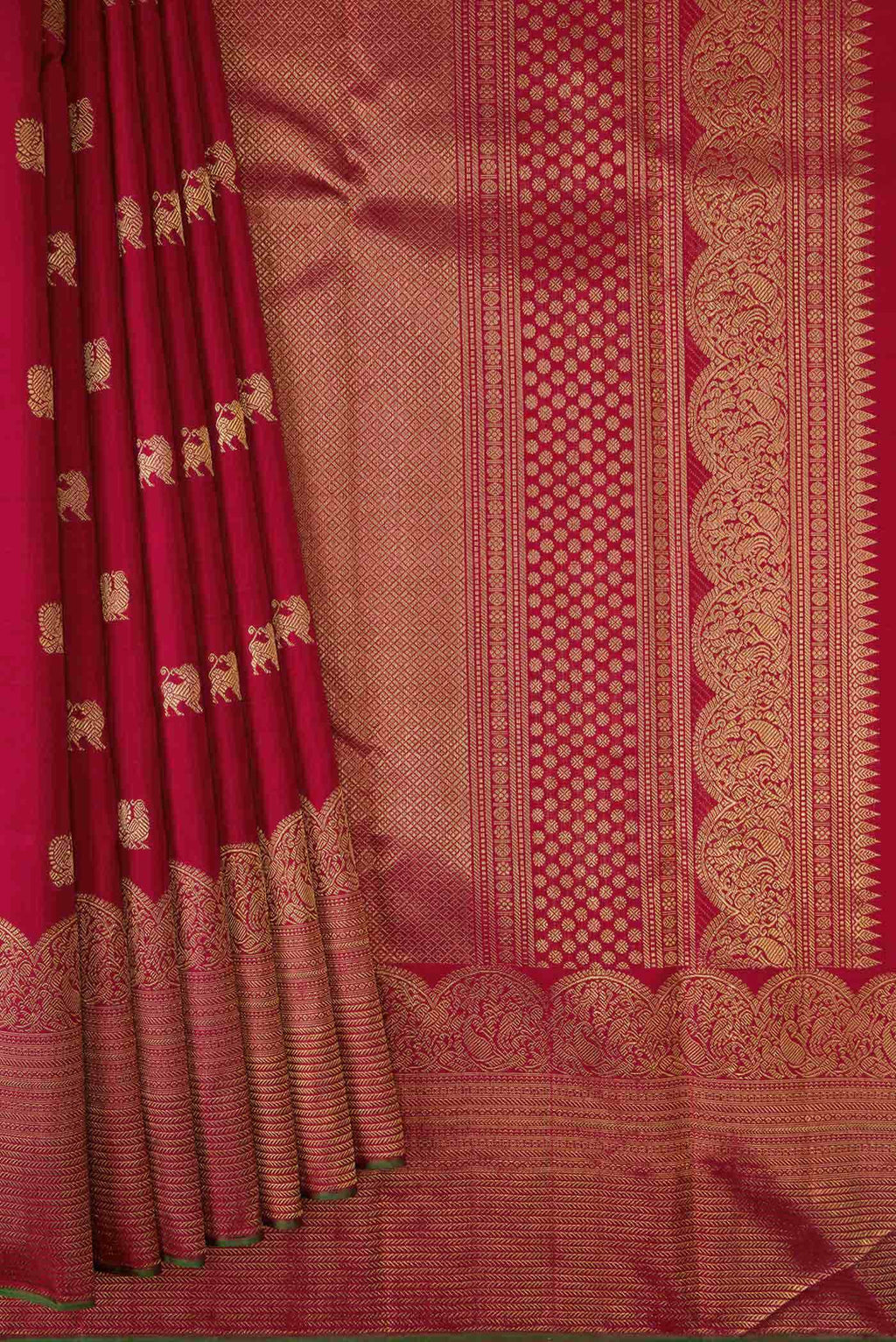 Pure Silk Pure Zari Maroon Dual Tone Kanchipuram Saree