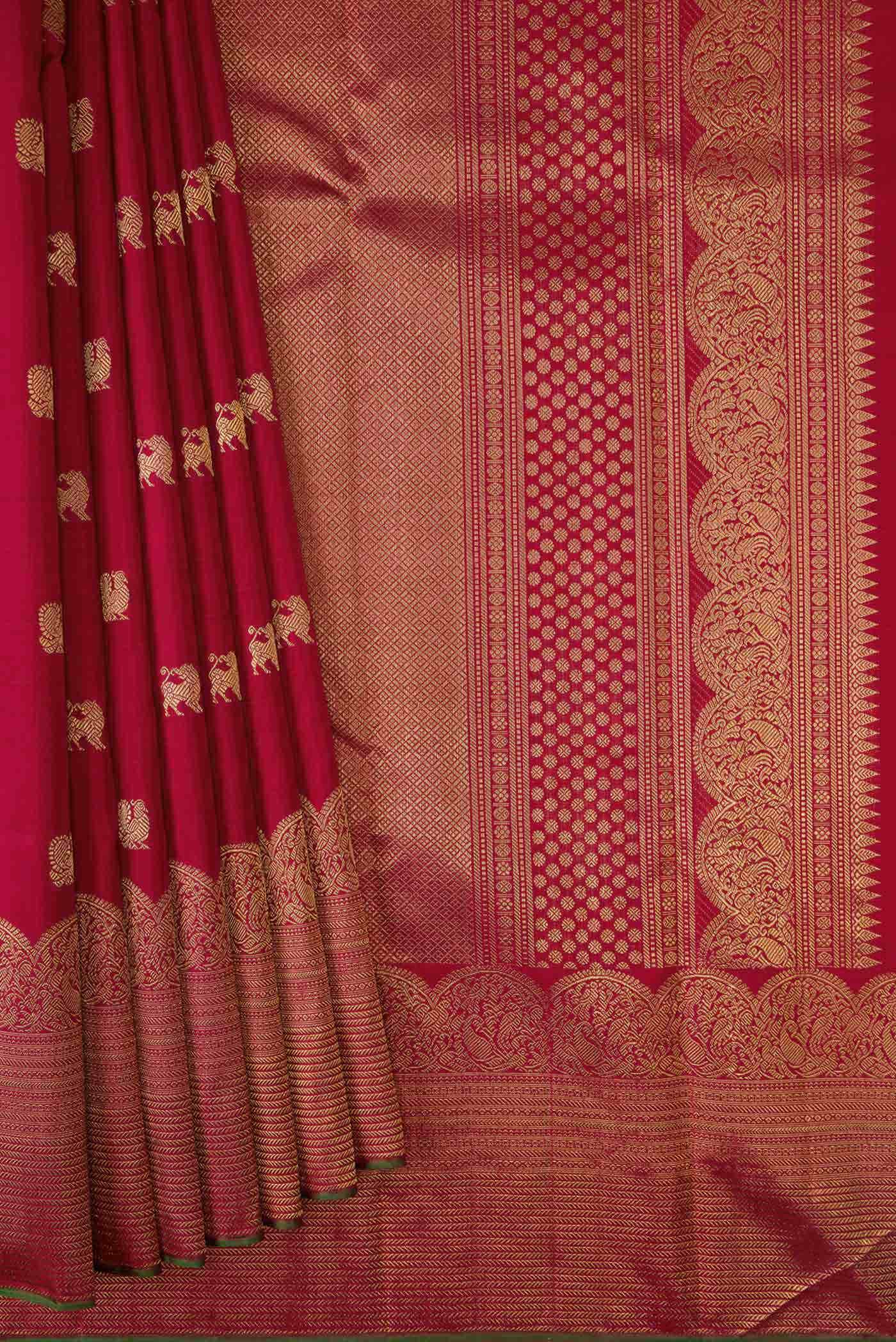 Pure Silk Pure Zari Maroon Dual Tone Kanchipuram Saree