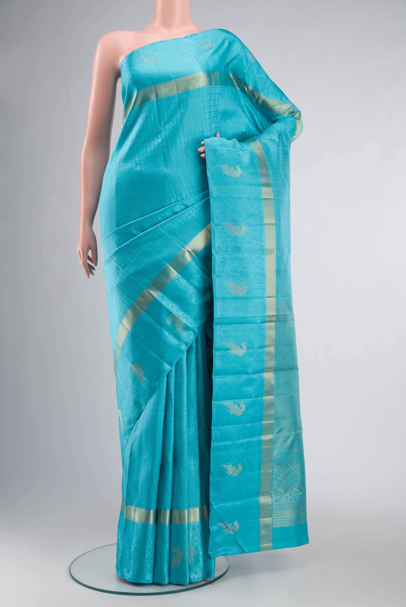 Pure Silk Pure Zari Blue Kanchipuram Saree