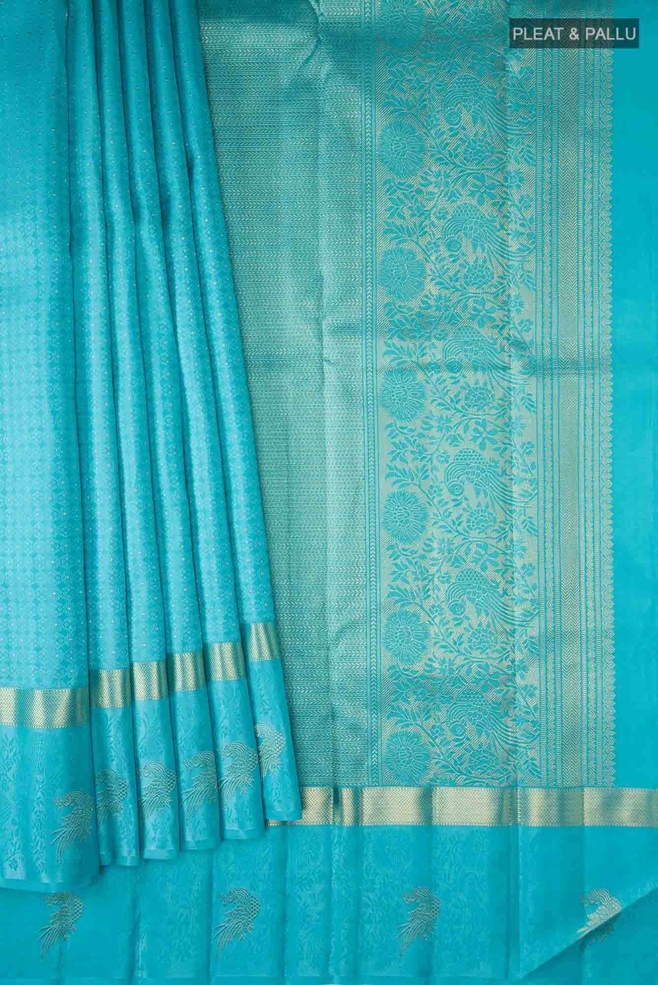 Pure Silk Pure Zari Blue Kanchipuram Saree
