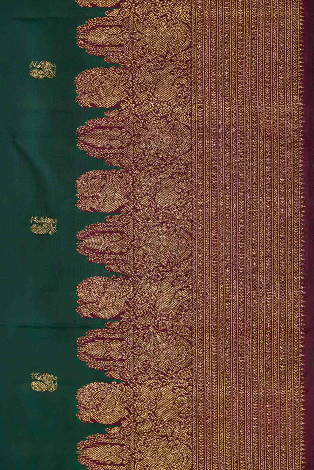 Pure Silk Pure Zari Green Dual Tone Kanchipuram Saree