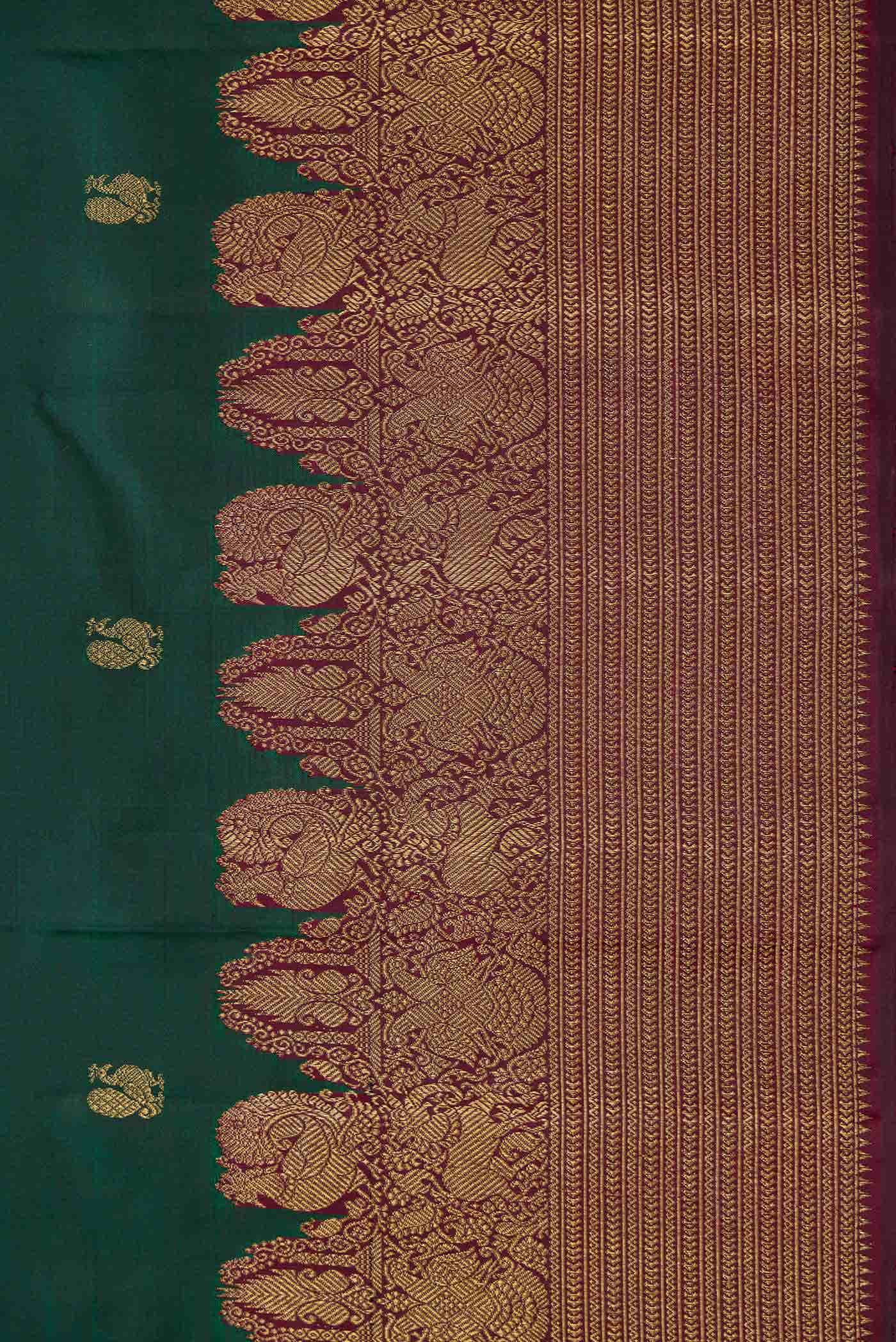 Pure Silk Pure Zari Green Dual Tone Kanchipuram Saree