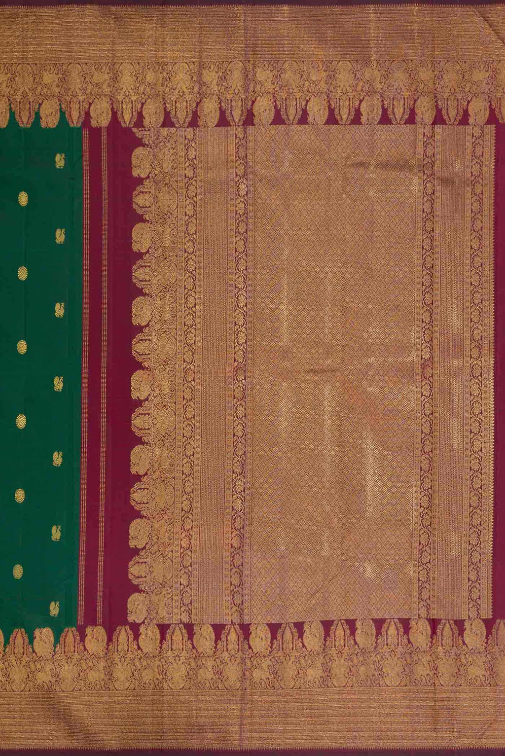 Pure Silk Pure Zari Green Dual Tone Kanchipuram Saree