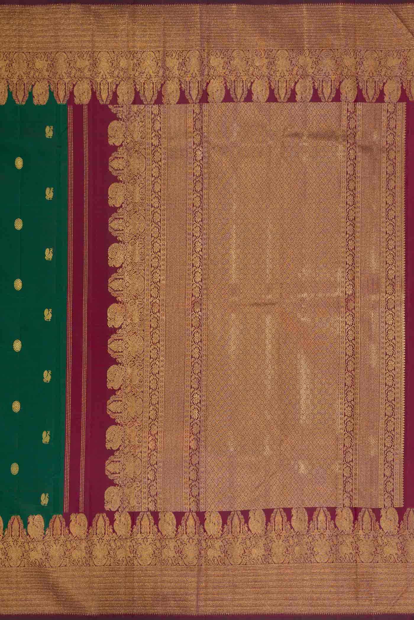Pure Silk Pure Zari Green Dual Tone Kanchipuram Saree