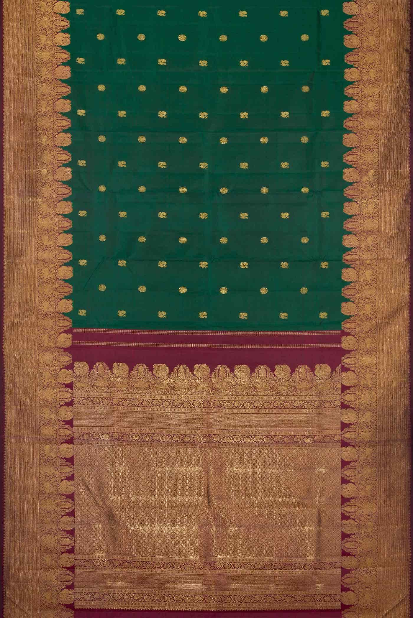 Pure Silk Pure Zari Green Dual Tone Kanchipuram Saree