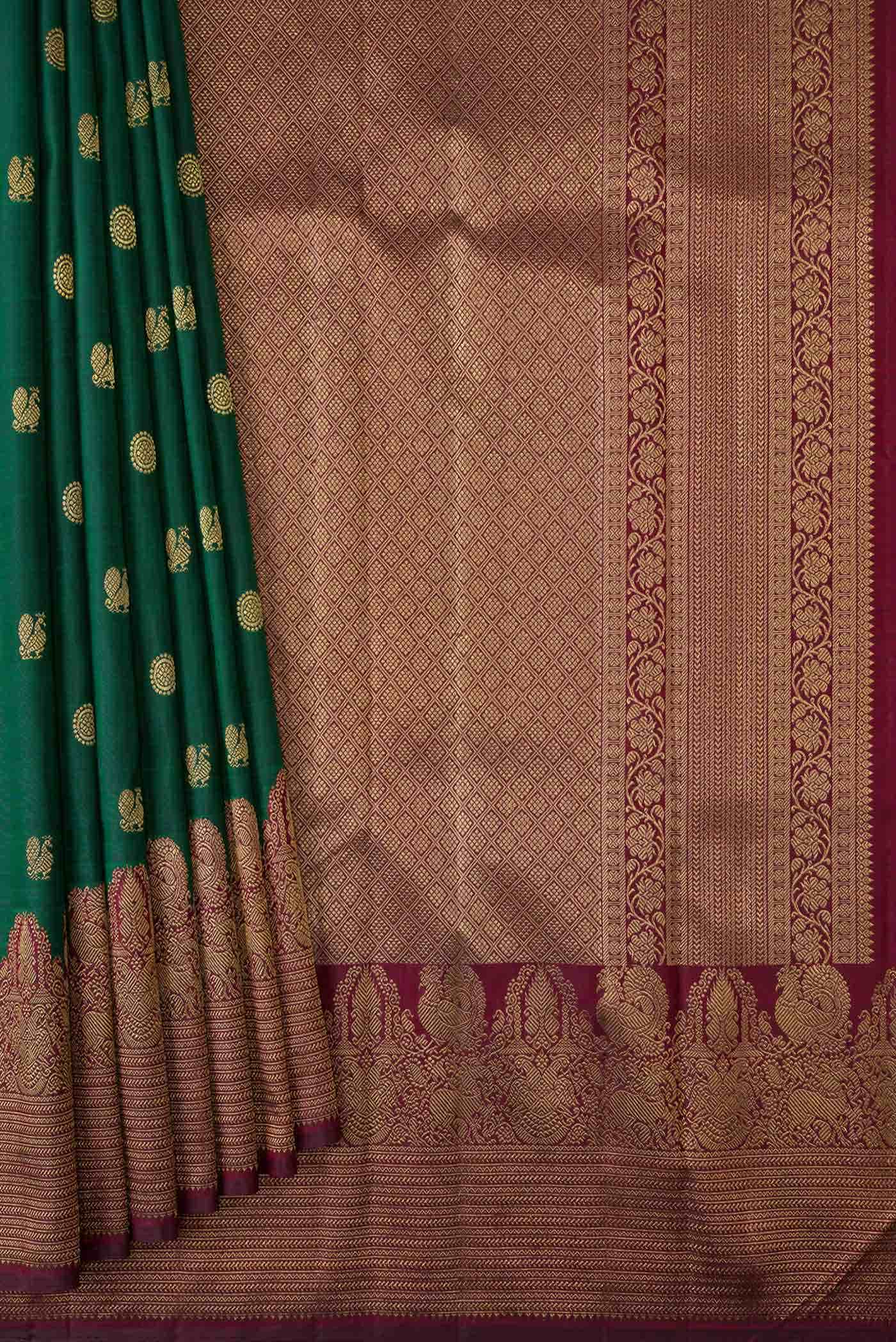 Pure Silk Pure Zari Green Dual Tone Kanchipuram Saree
