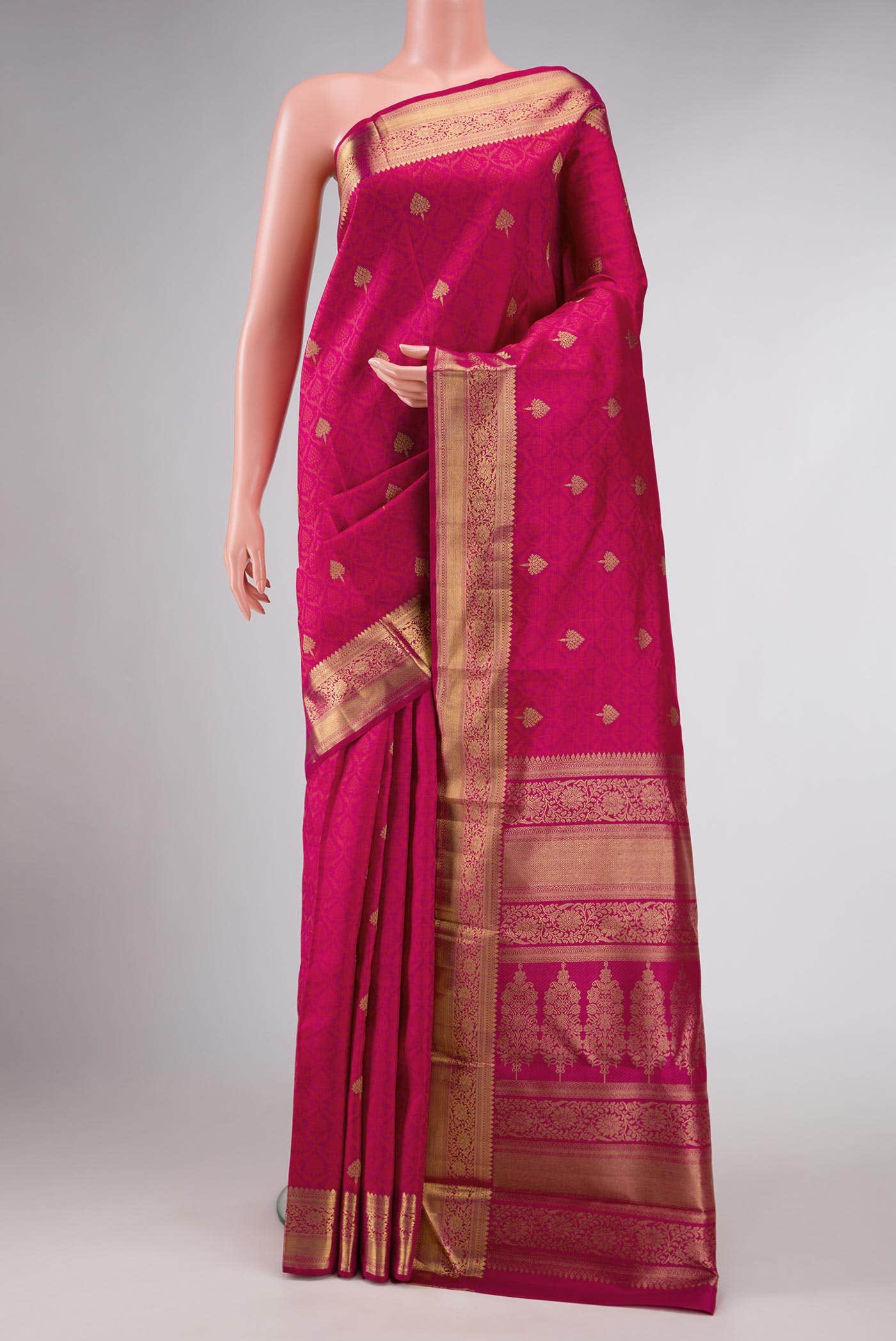 Pure Silk Pure Zari Pink Dual Tone Kanchipuram Saree