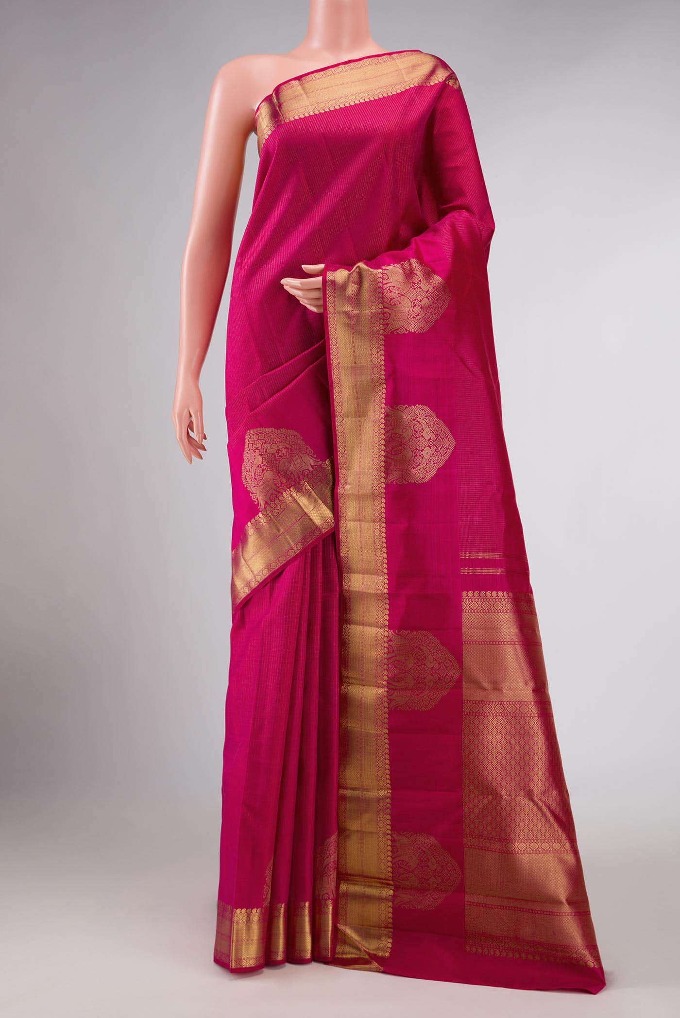 Pure Silk Pure Zari Pink Dual Tone Kanchipuram Saree