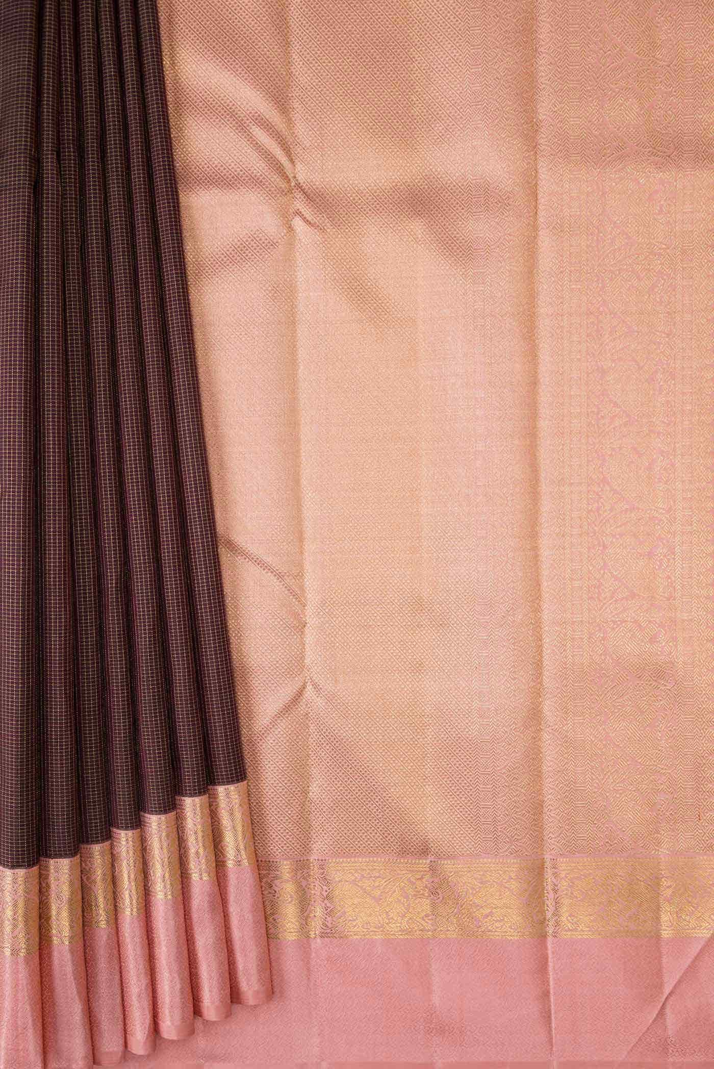 Pure Silk Pure Zari Brown Dual Tone Kanchipuram Saree