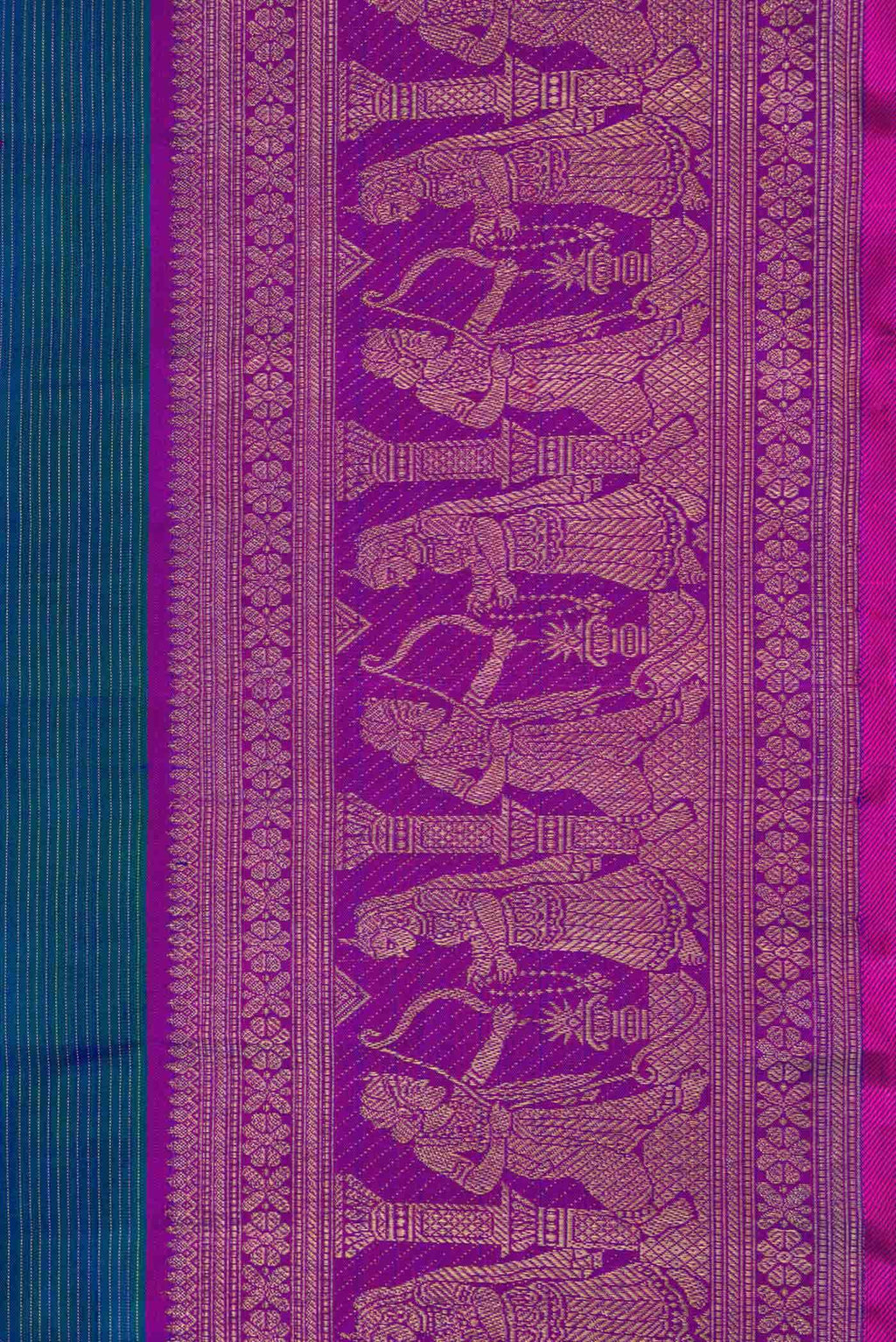 Pure Silk Pure Zari Peacock Blue Dual Tone Kanchipuram Saree
