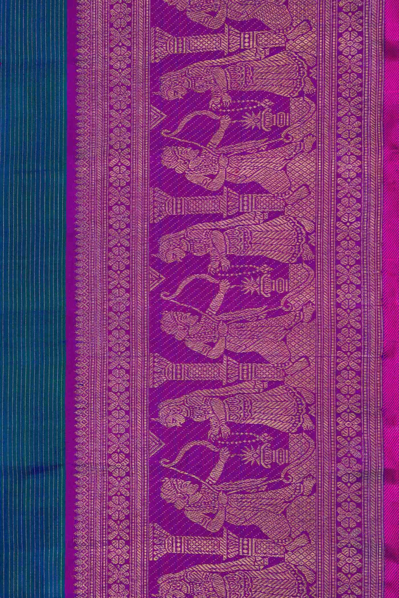 Pure Silk Pure Zari Peacock Blue Dual Tone Kanchipuram Saree
