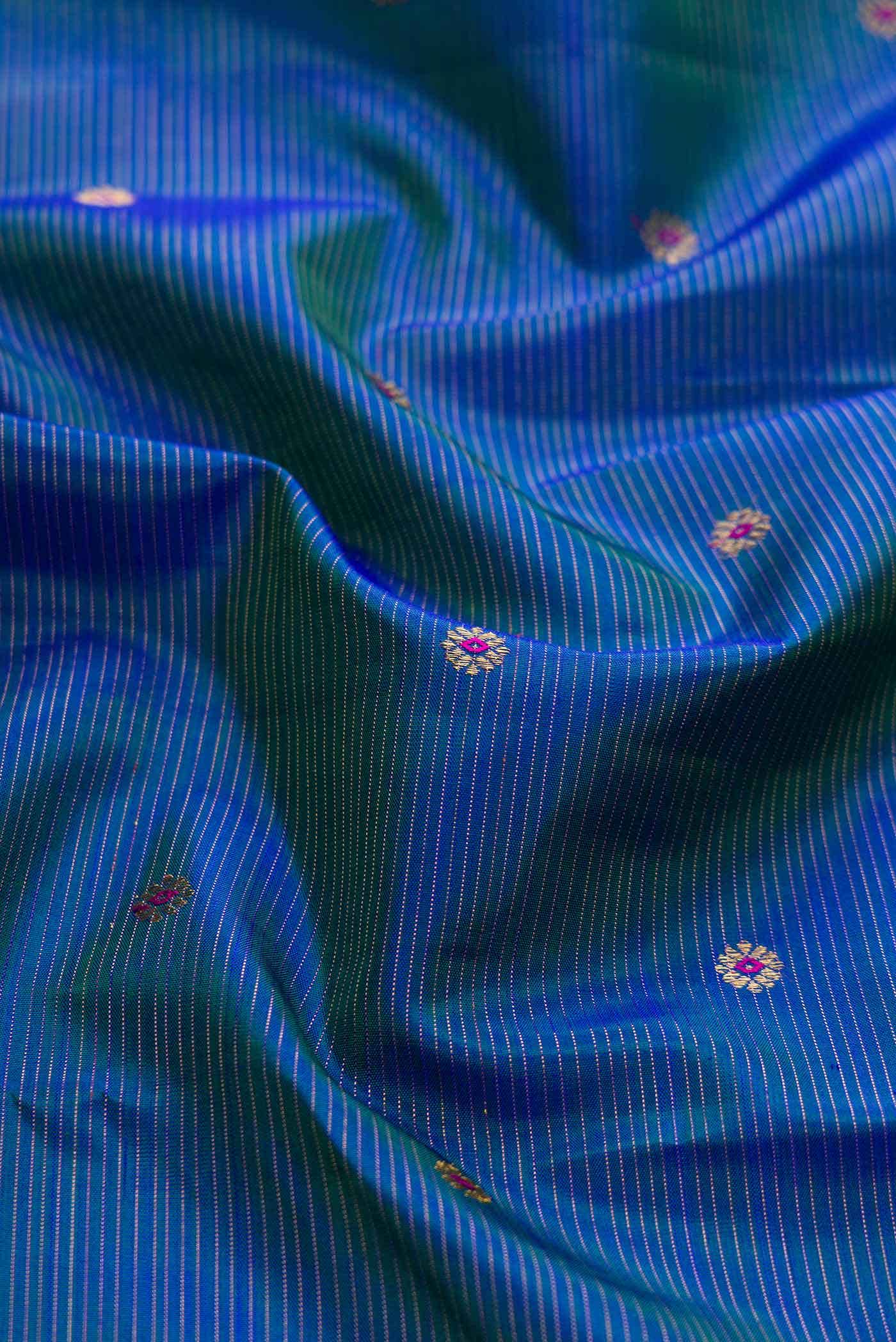 Pure Silk Pure Zari Peacock Blue Dual Tone Kanchipuram Saree