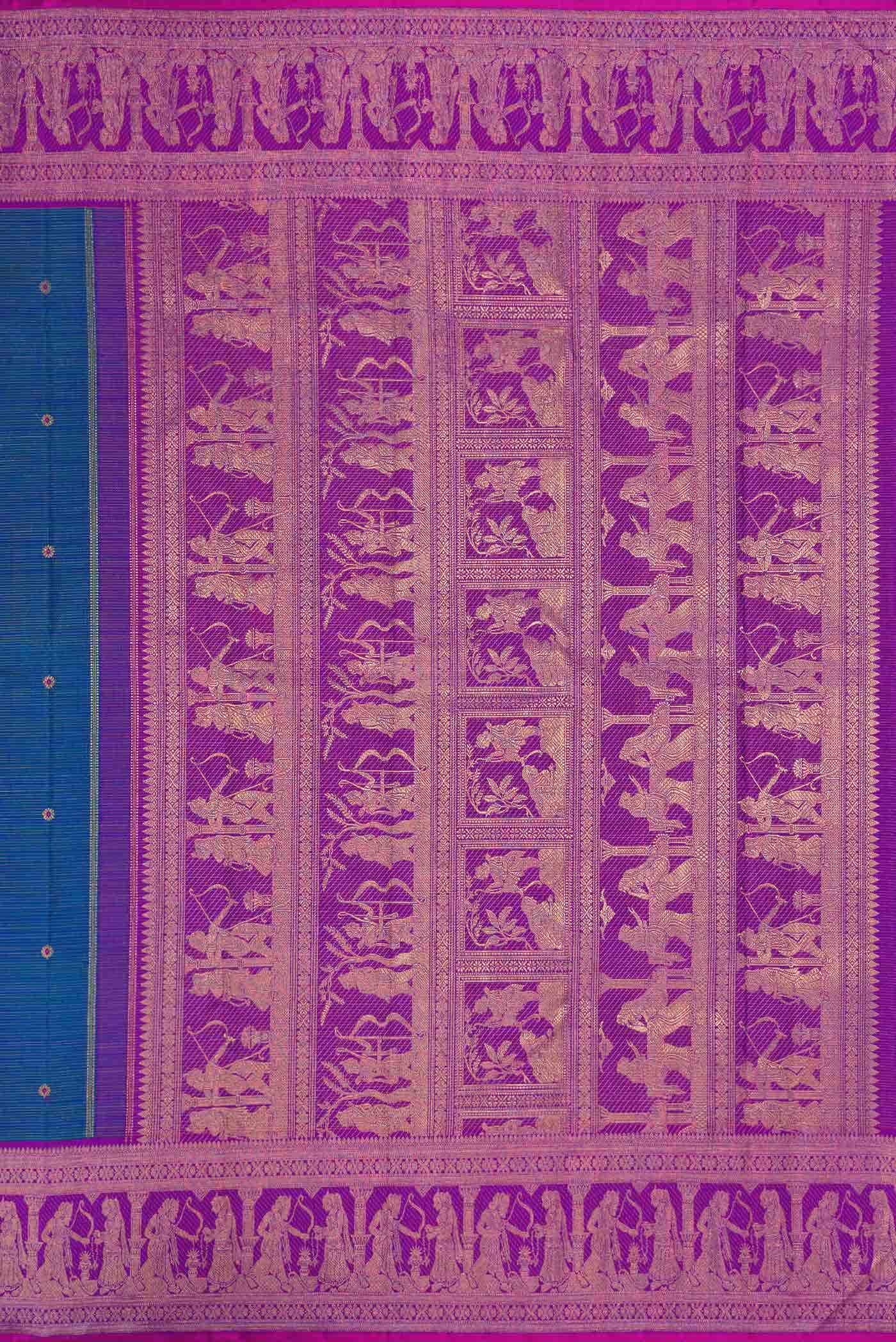 Pure Silk Pure Zari Peacock Blue Dual Tone Kanchipuram Saree