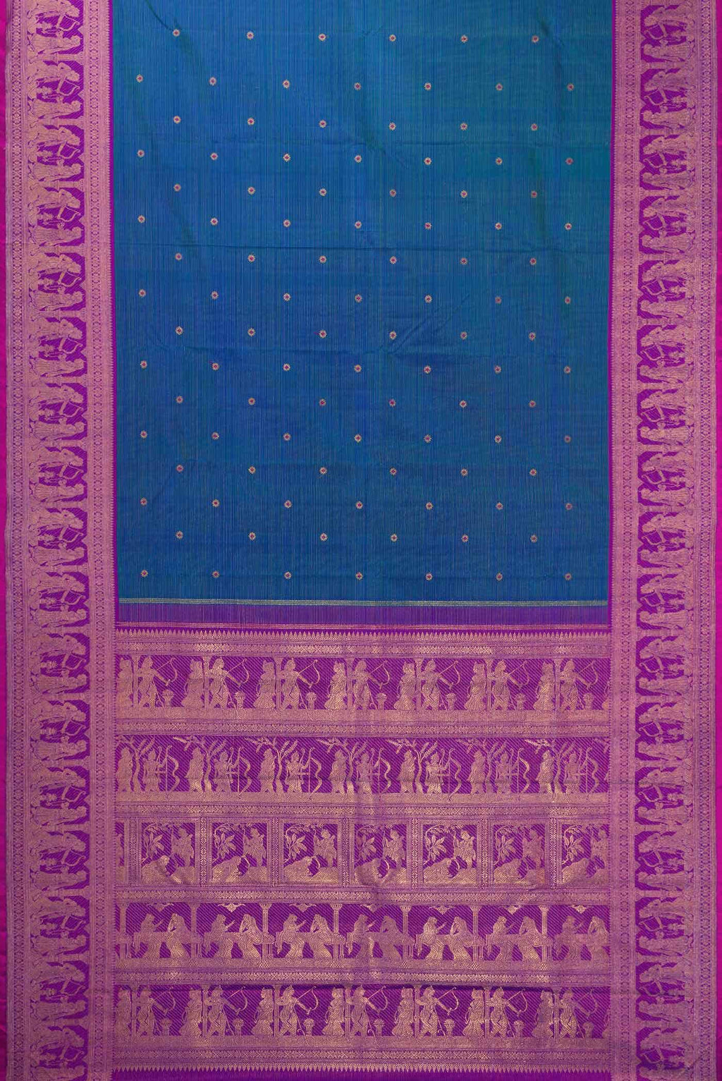 Pure Silk Pure Zari Peacock Blue Dual Tone Kanchipuram Saree