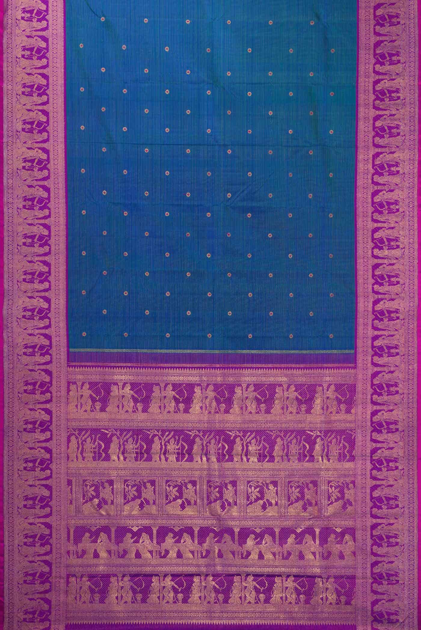 Pure Silk Pure Zari Peacock Blue Dual Tone Kanchipuram Saree