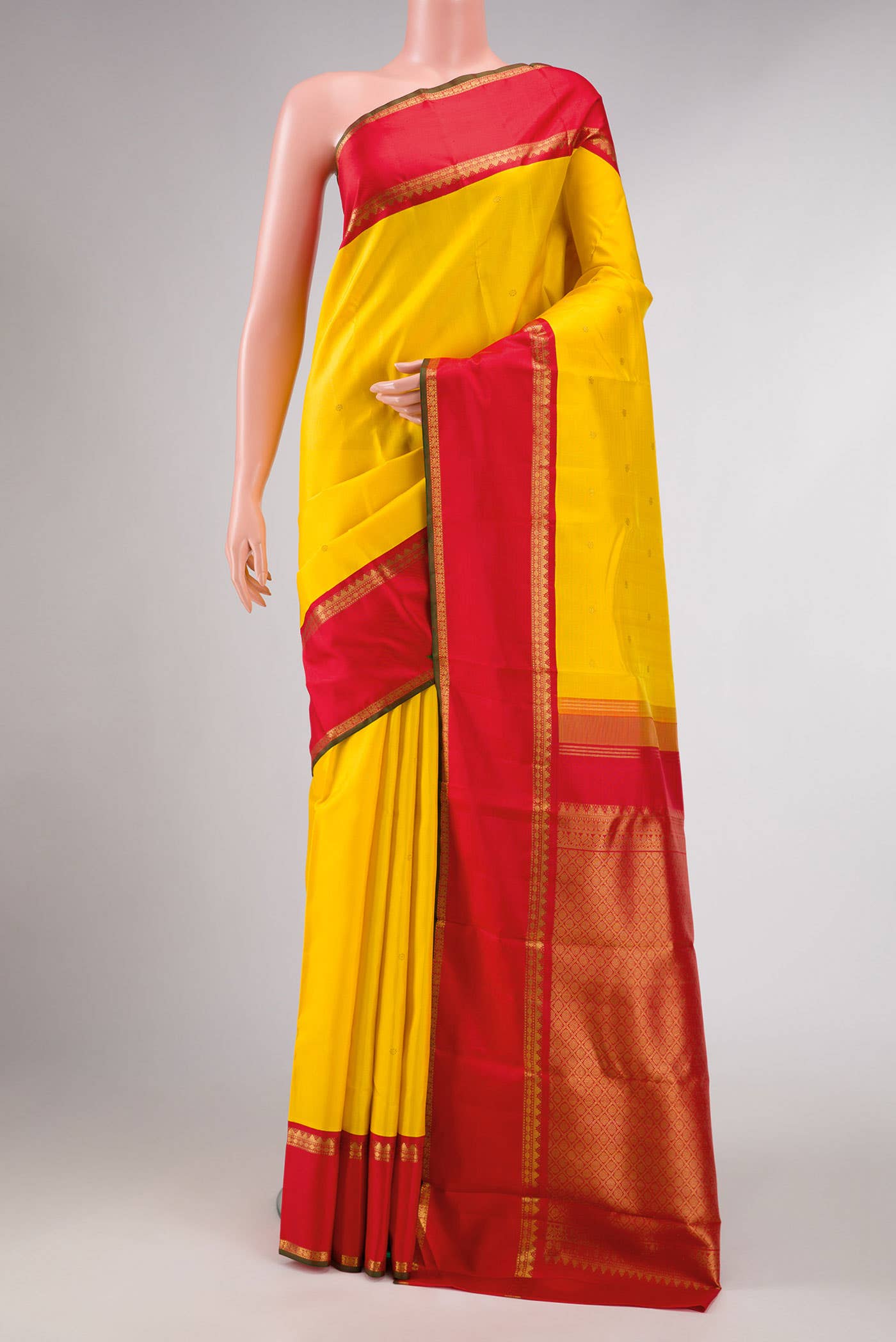 Pure Silk Pure Zari Yellow Dual Tone Kanchipuram Saree