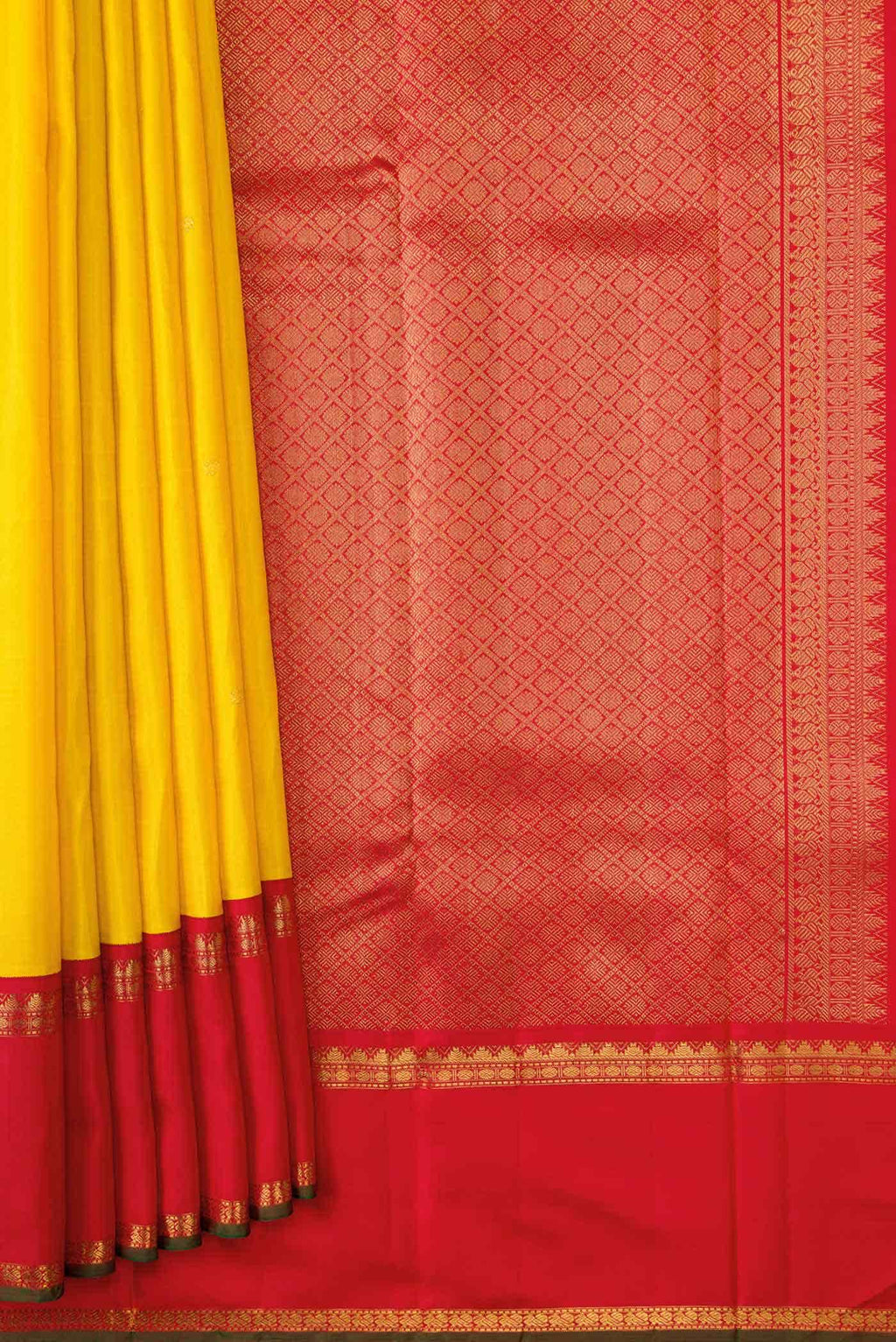 Pure Silk Pure Zari Yellow Dual Tone Kanchipuram Saree