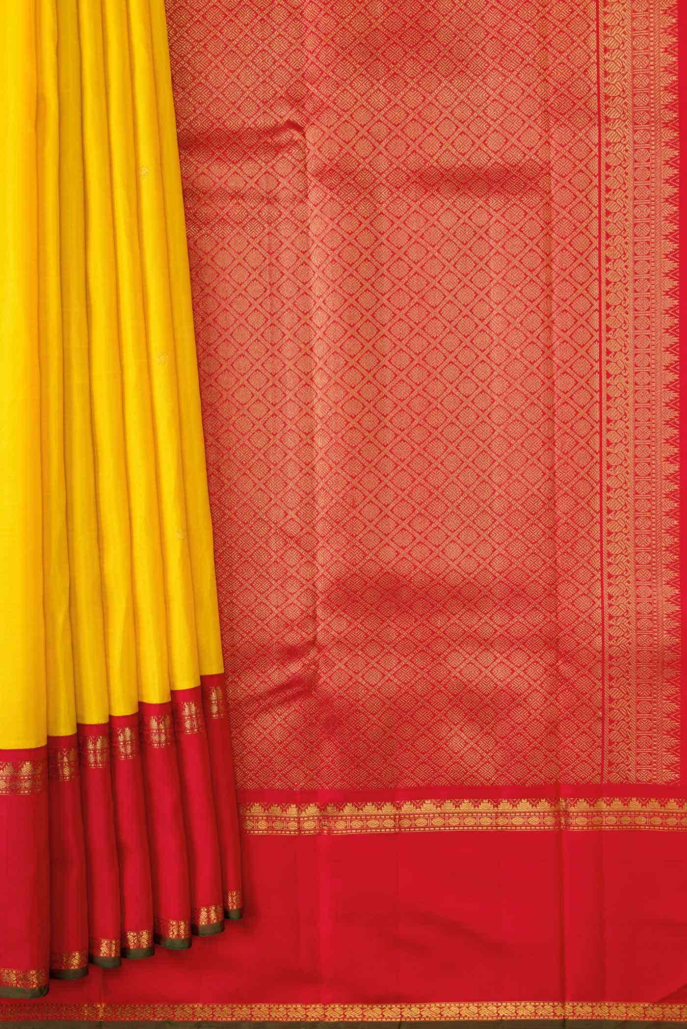 Pure Silk Pure Zari Yellow Dual Tone Kanchipuram Saree