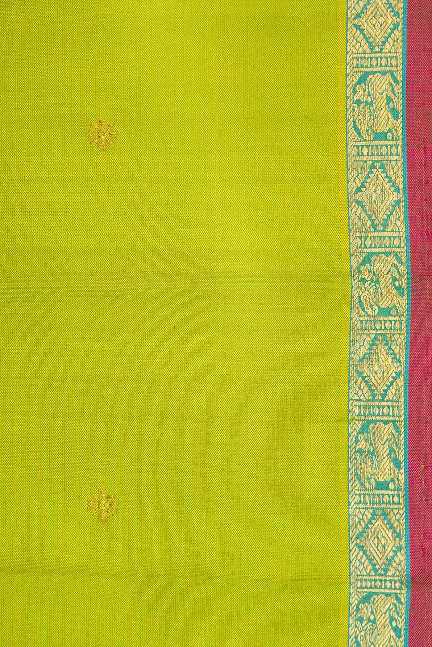 Pure Silk Pure Zari Parrot Green Dual Tone Kanchipuram Saree