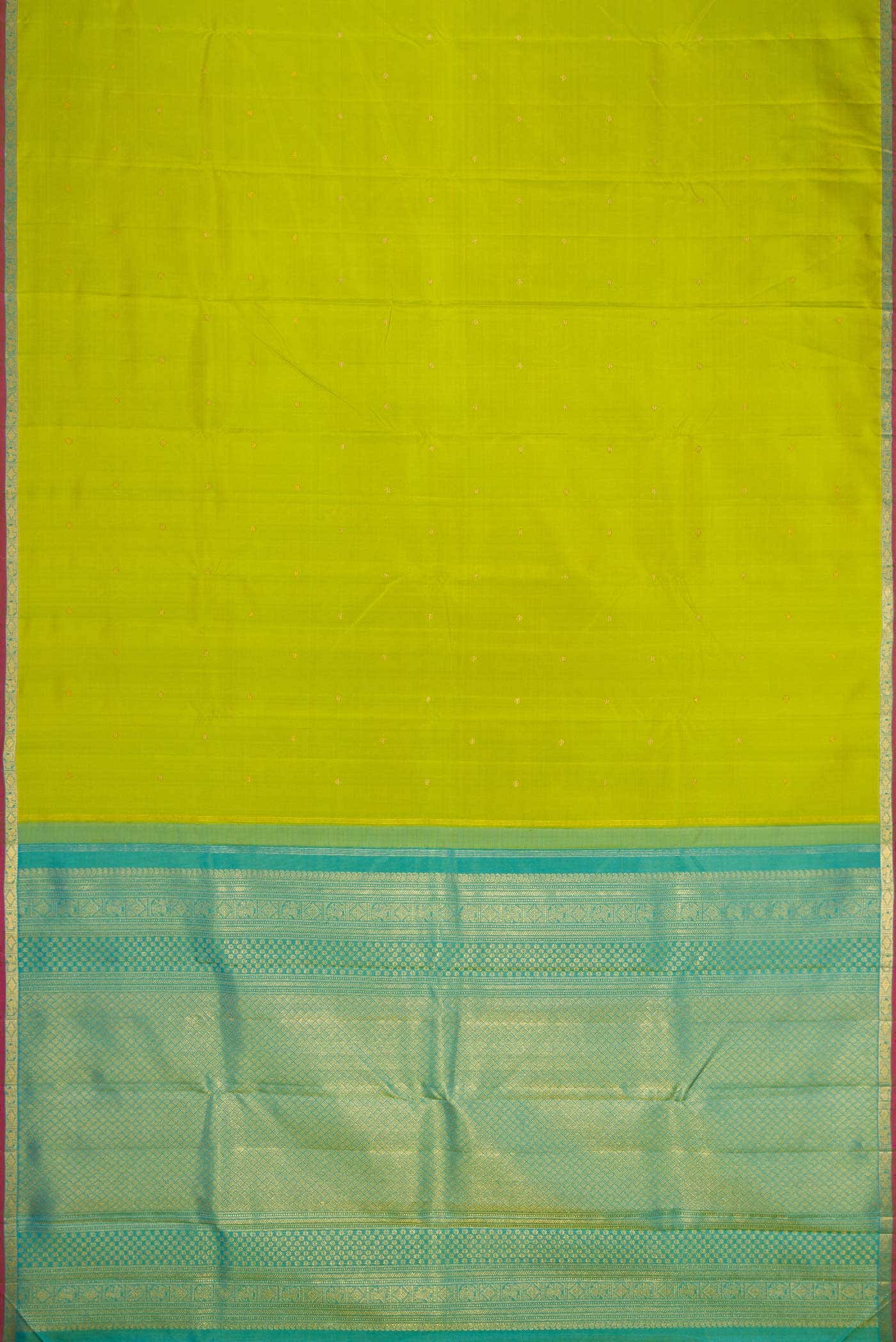 Pure Silk Pure Zari Parrot Green Dual Tone Kanchipuram Saree