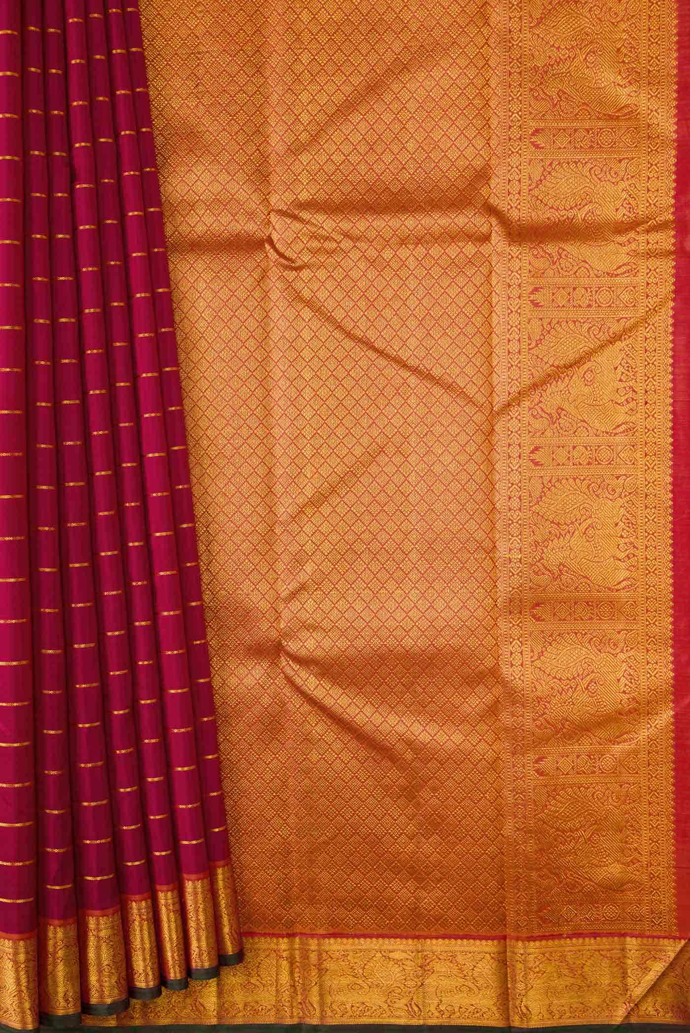 Pure Silk Pure Zari Imperial Red Dual Tone Kanchipuram Saree