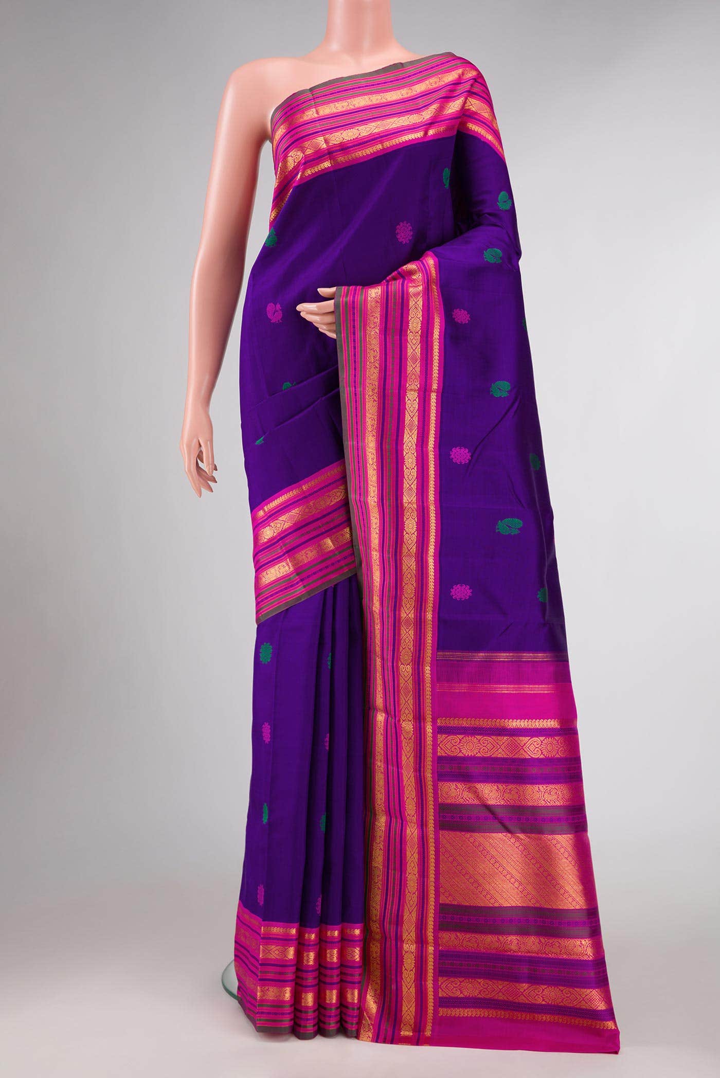 Pure Silk Pure Zari Royal Blue Dual Tone Kanchipuram Saree