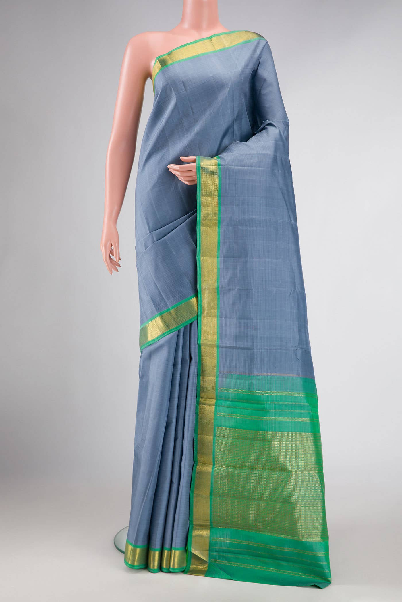 Pure Silk Pure Zari Grey Dual Tone Kanchipuram Saree