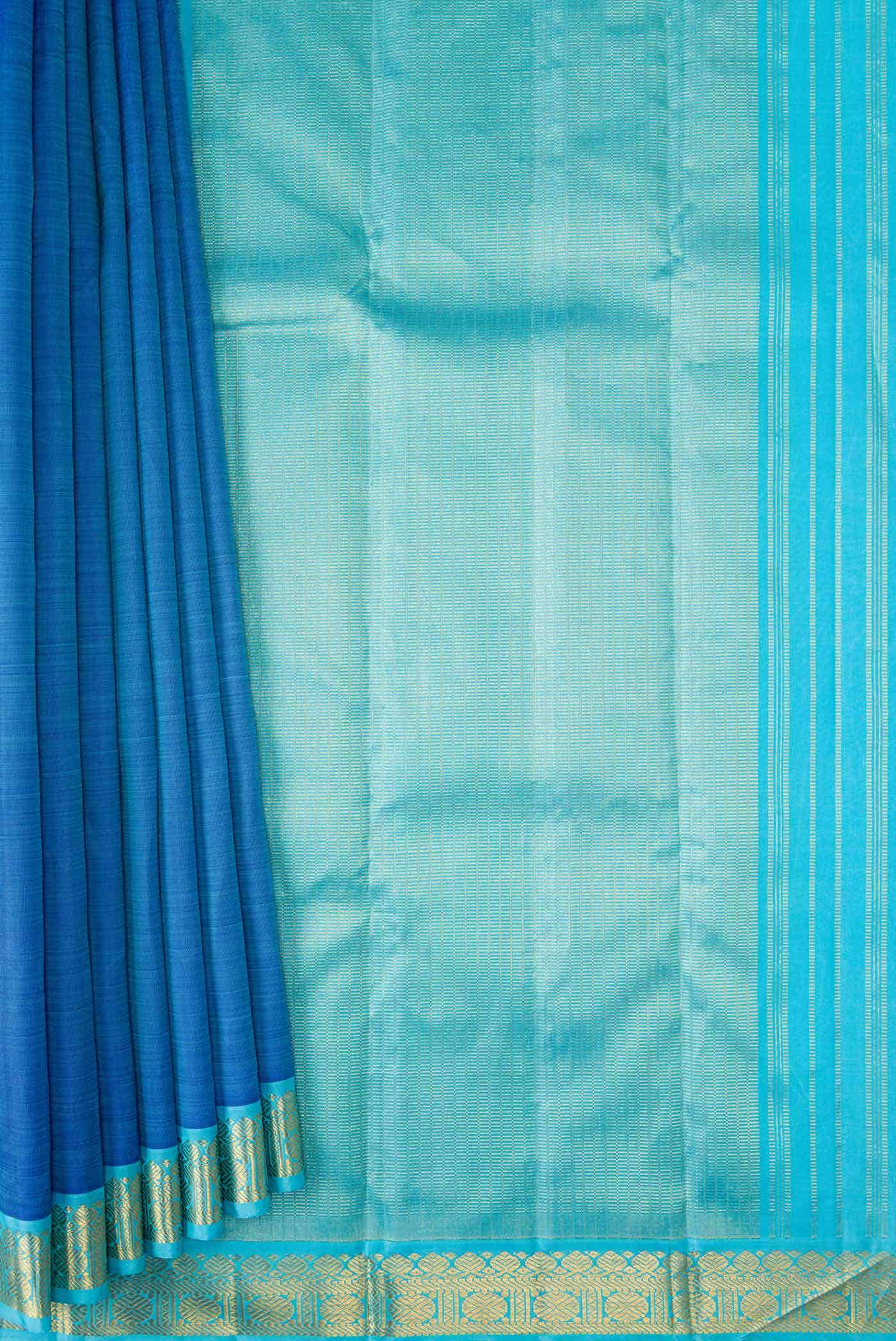 Pure Silk Pure Zari Peacock Blue Dual Tone Kanchipuram Saree