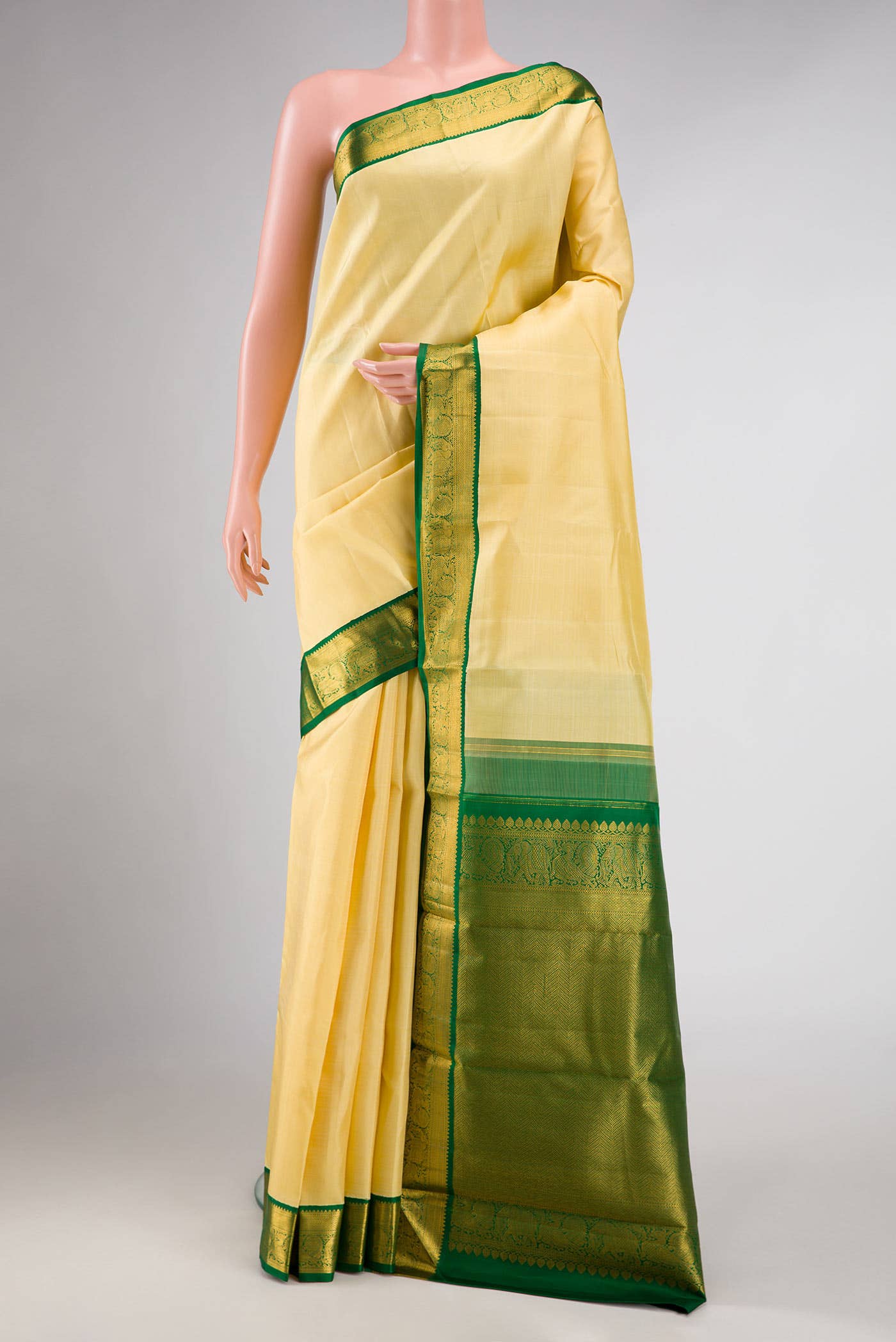 Pure Silk Pure Zari Sandal Dual Tone Kanchipuram Saree