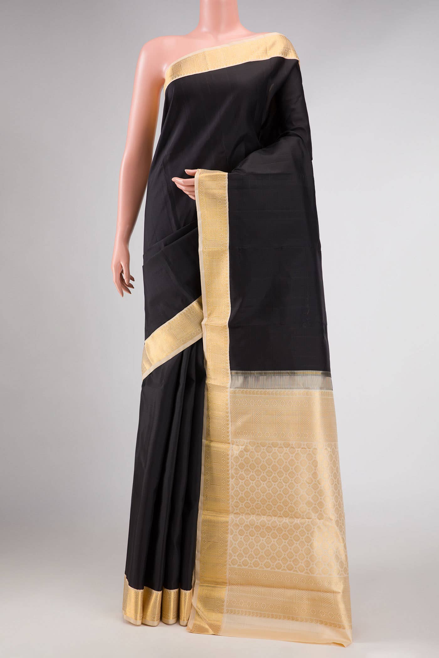 Pure Silk Pure Zari Black Kanchipuram Saree
