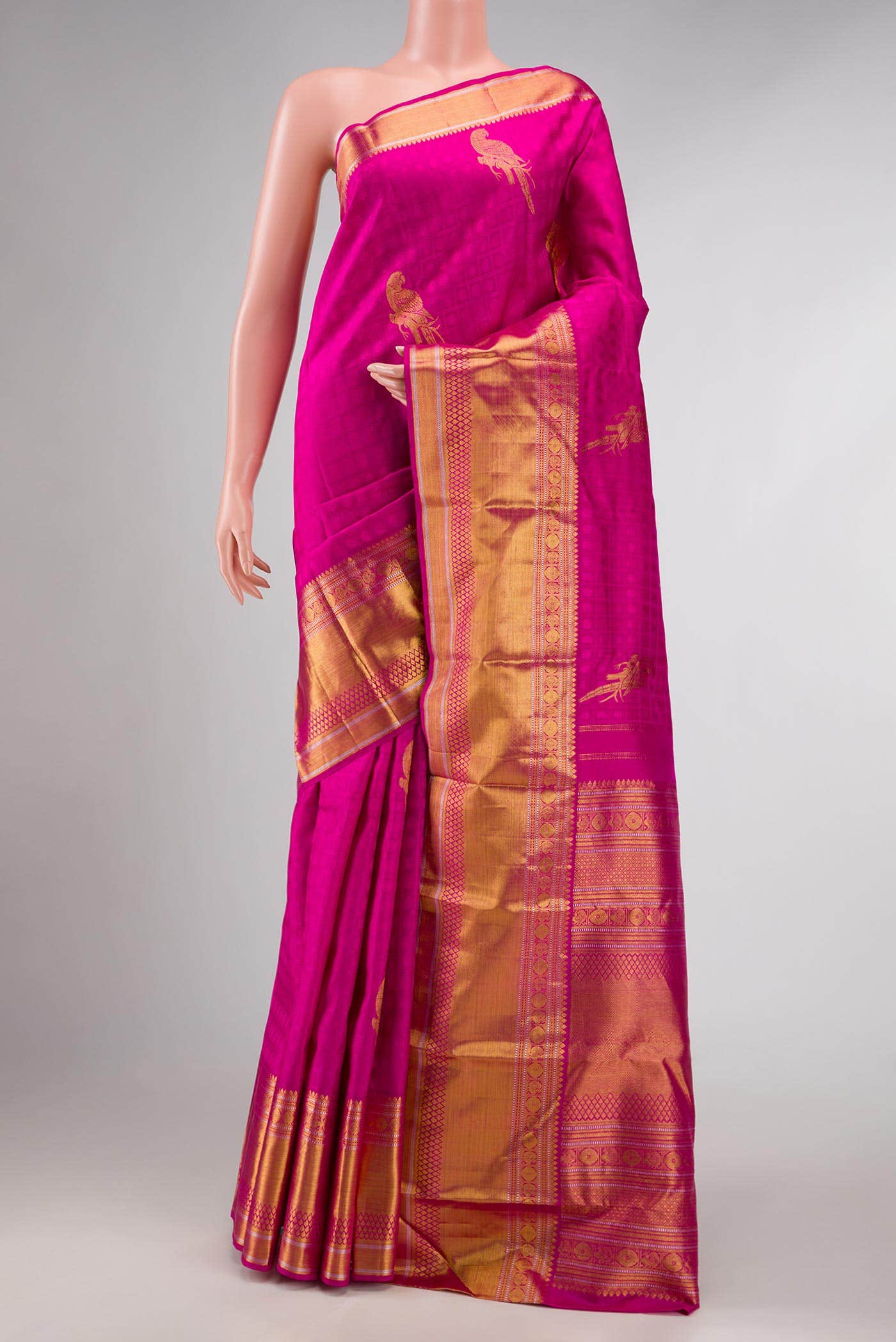 Pure Silk Pure Zari Pink Dual Tone Kanchipuram Saree