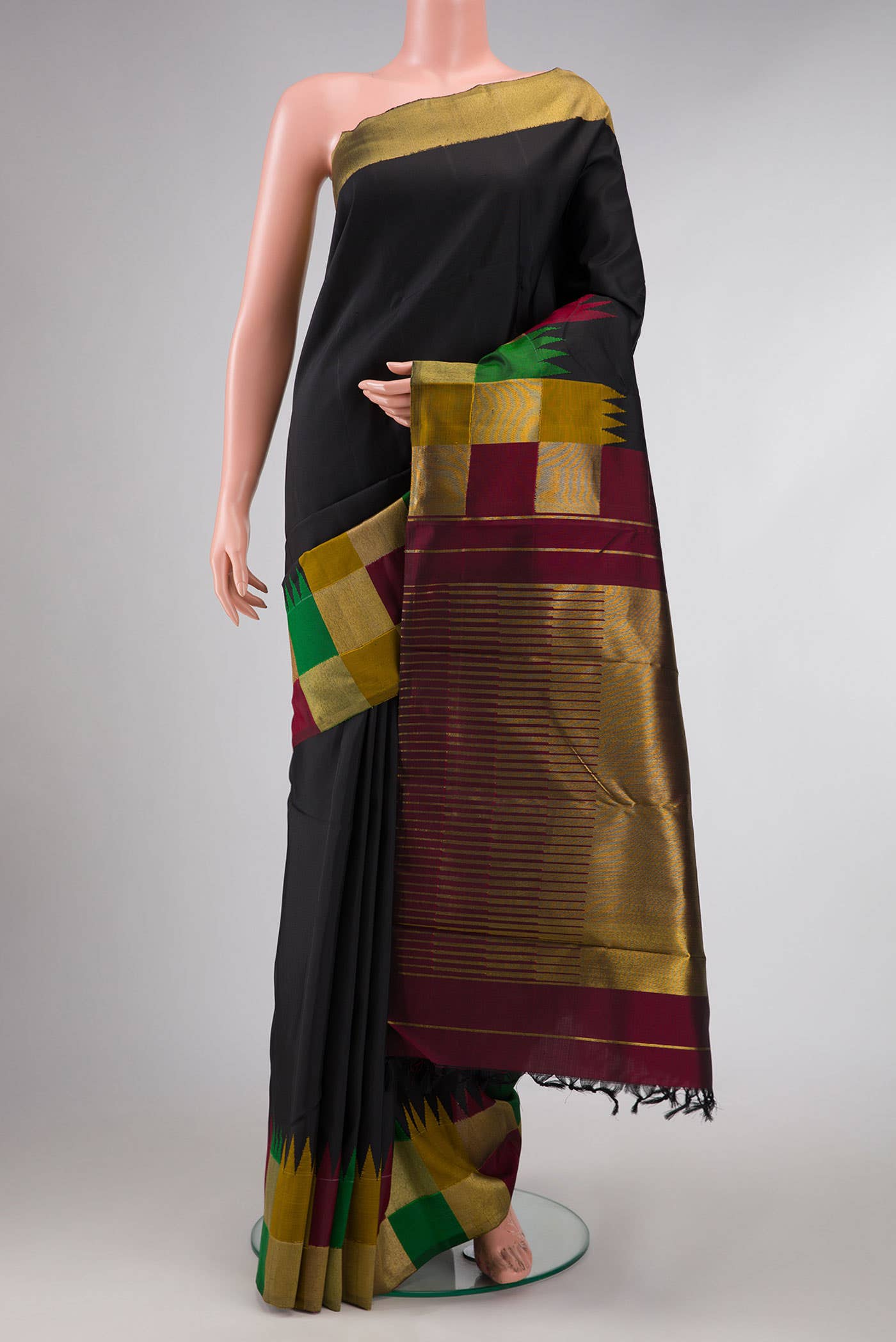 Pure Silk Pure Zari Black Dual Tone Kanchipuram Saree