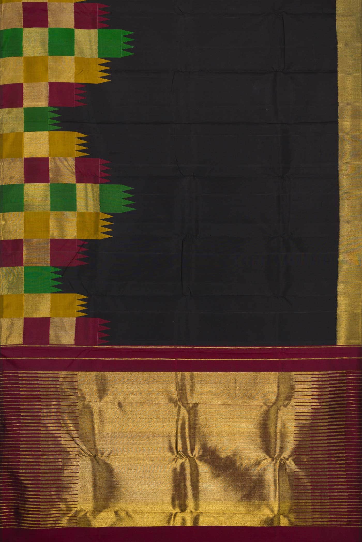 Pure Silk Pure Zari Black Dual Tone Kanchipuram Saree