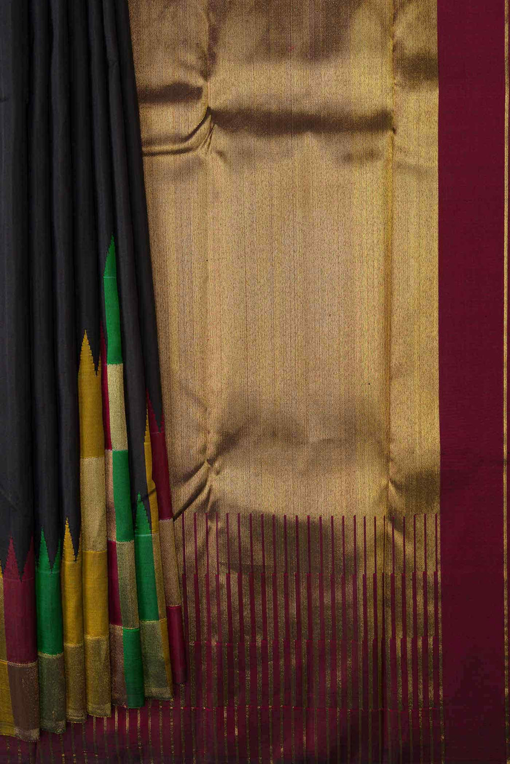 Pure Silk Pure Zari Black Dual Tone Kanchipuram Saree