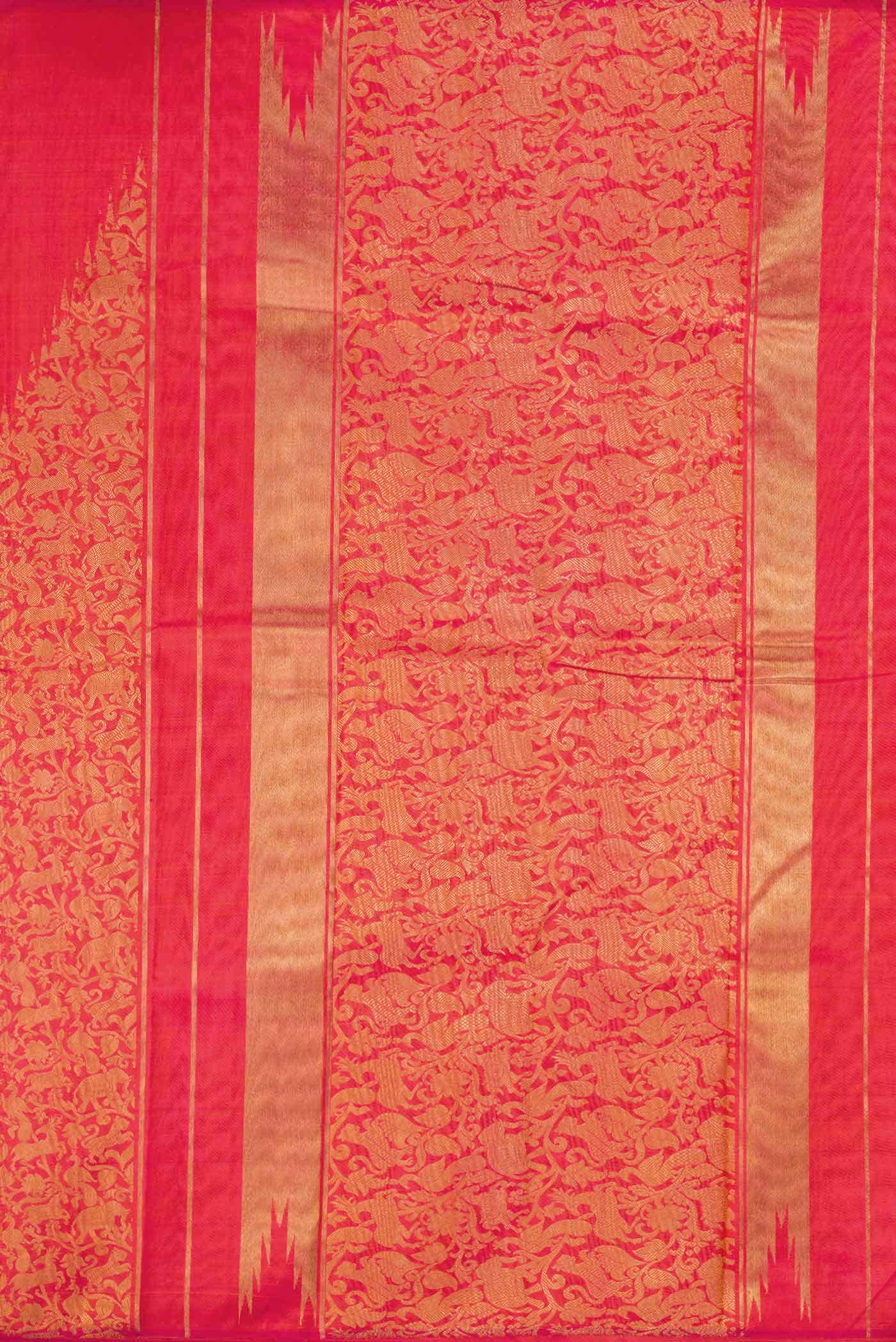 Pure Silk Pure Zari Coral Dual Tone Kanchipuram Saree