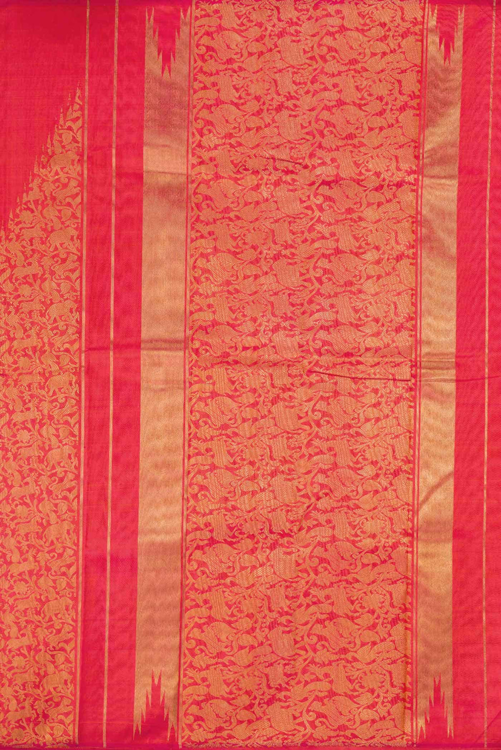 Pure Silk Pure Zari Coral Dual Tone Kanchipuram Saree