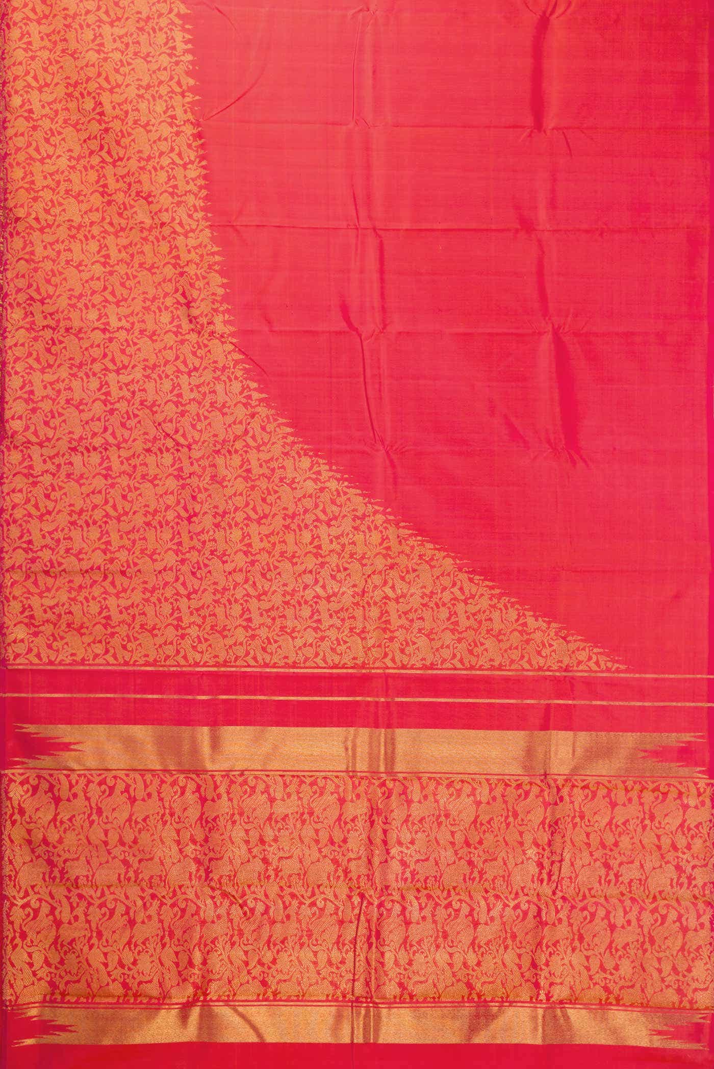 Pure Silk Pure Zari Coral Dual Tone Kanchipuram Saree