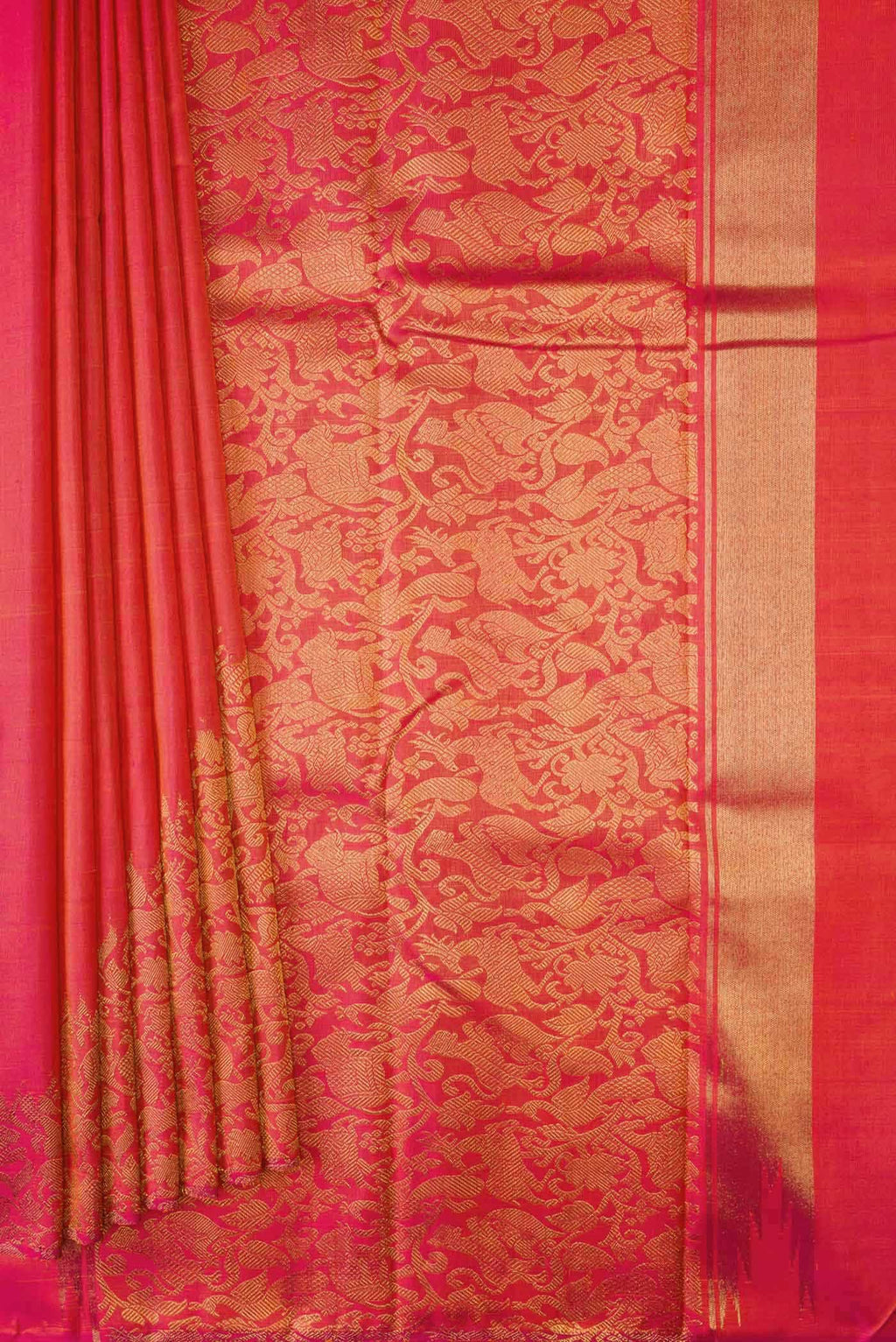 Pure Silk Pure Zari Coral Dual Tone Kanchipuram Saree
