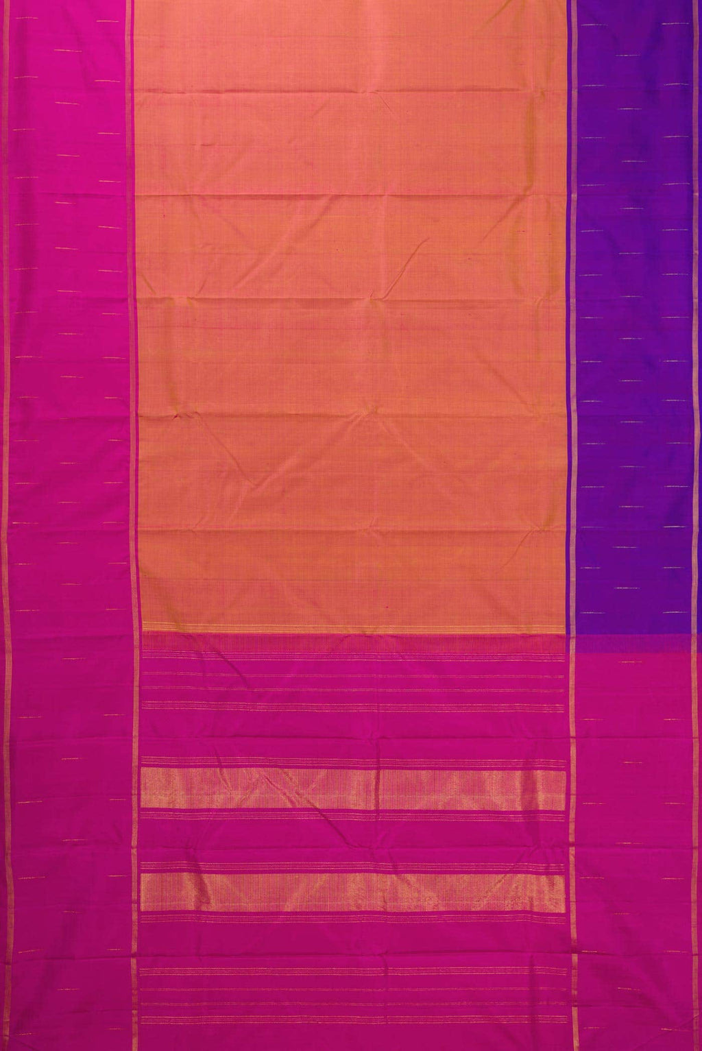 Pure Silk Pure Zari Brick Orange Dual Tone Kanchipuram Saree