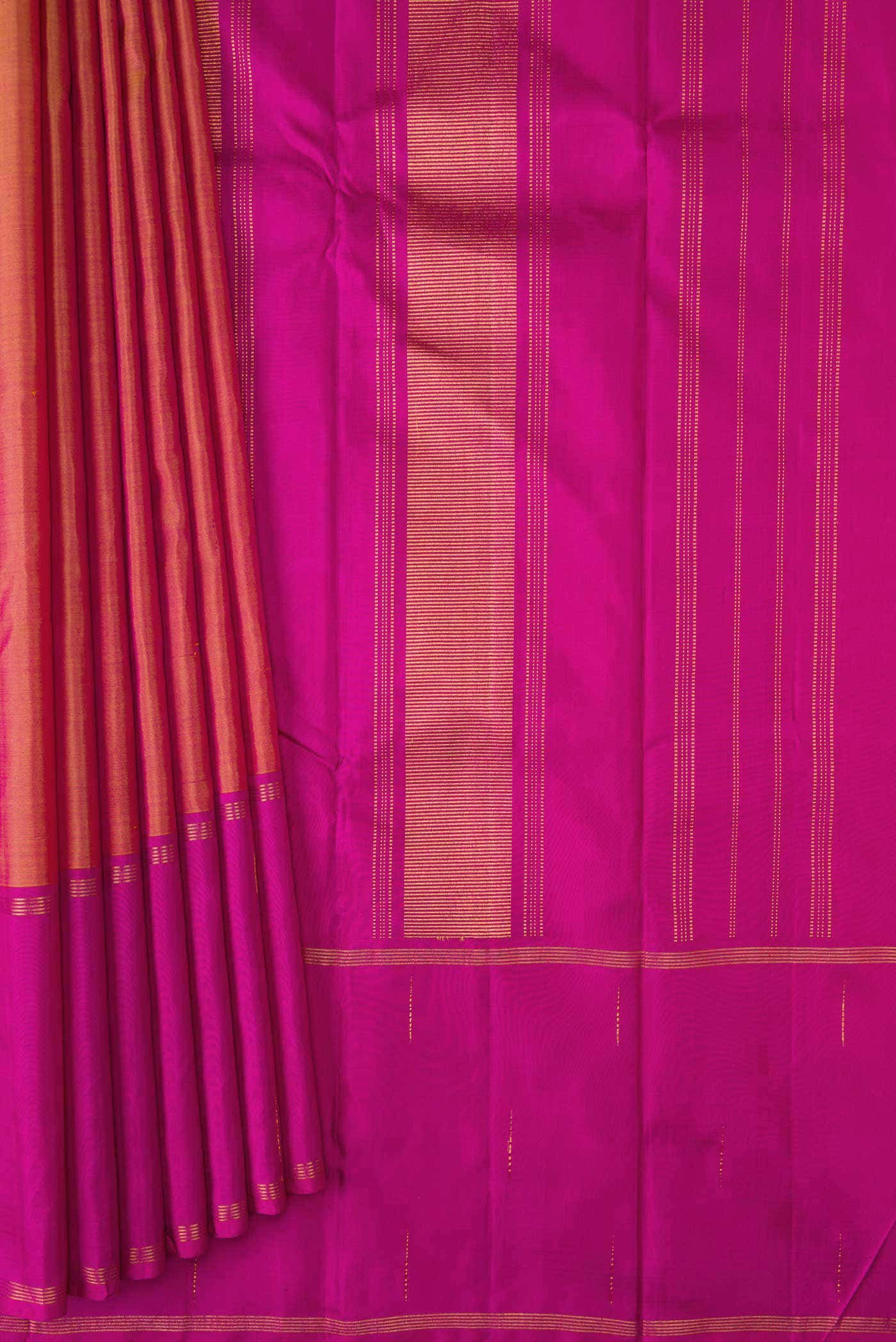 Pure Silk Pure Zari Brick Orange Dual Tone Kanchipuram Saree