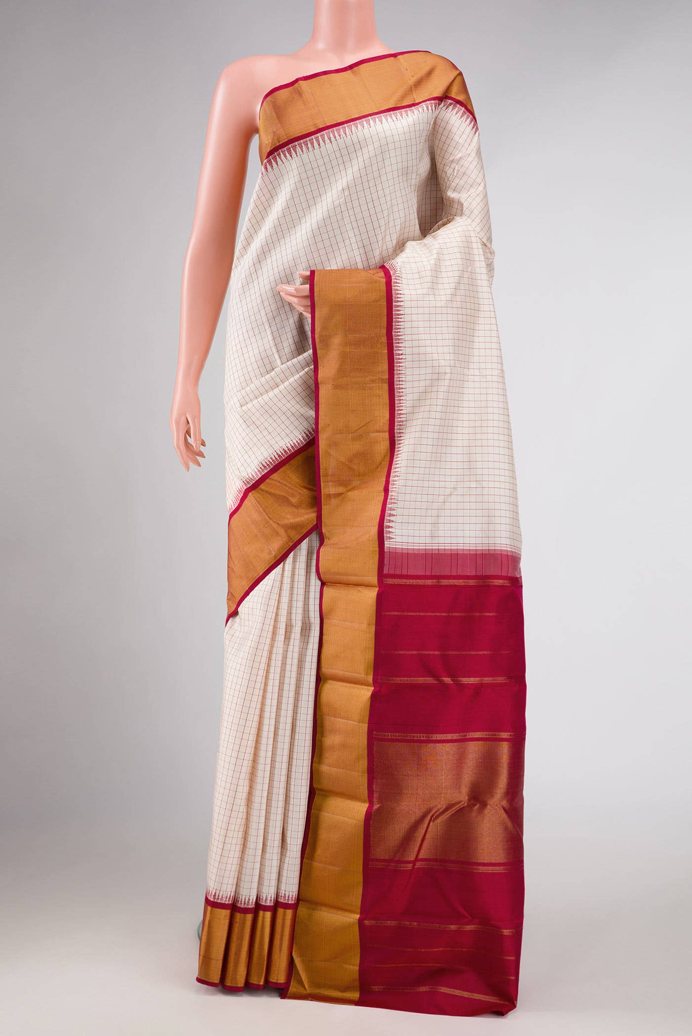 Pure Silk Pure Zari Cream Dual Tone Kanchipuram Saree