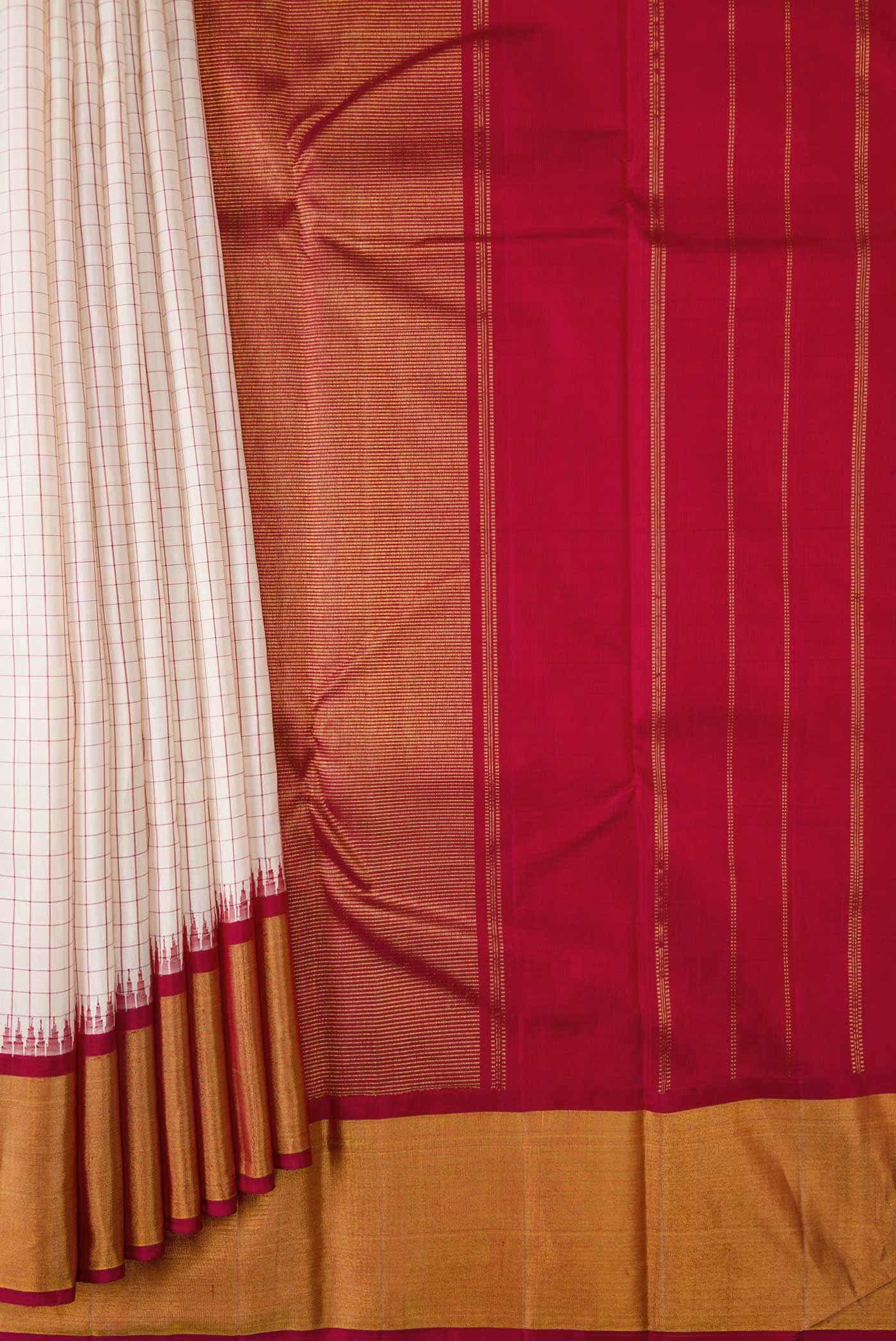 Pure Silk Pure Zari Cream Dual Tone Kanchipuram Saree